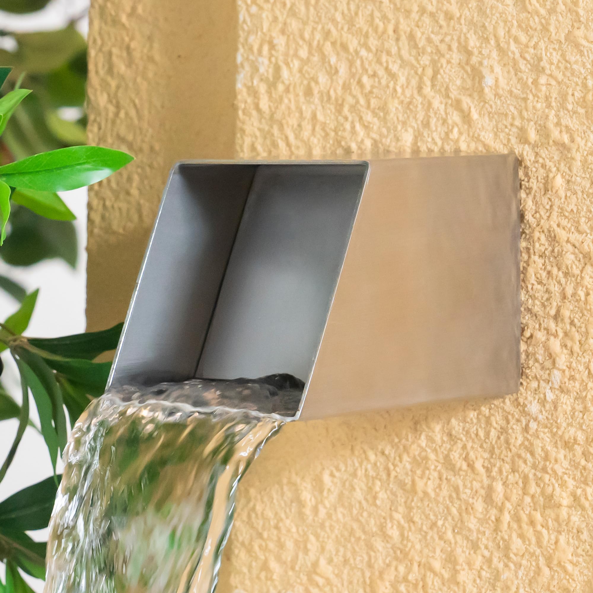 Photo 1 of PONDO 4" Square Outdoor Water Fountain Spout - Stainless Steel 316 Spillway Scupper with Contemporary Design for Pools, Ponds, Water Walls, and Fountains (Brushed Stainless Steel)