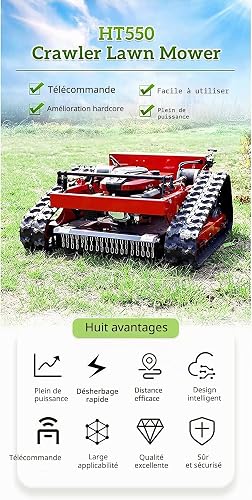 FUNNYBSG Tondeuse à gazon intelligente avec télécommande - Alimenté au gaz et sur chenilles, 7,5/HP, capacité de pente 30°, idéal pour les fermes, jardins domestiques, vergers et soins de pelouse - 4
