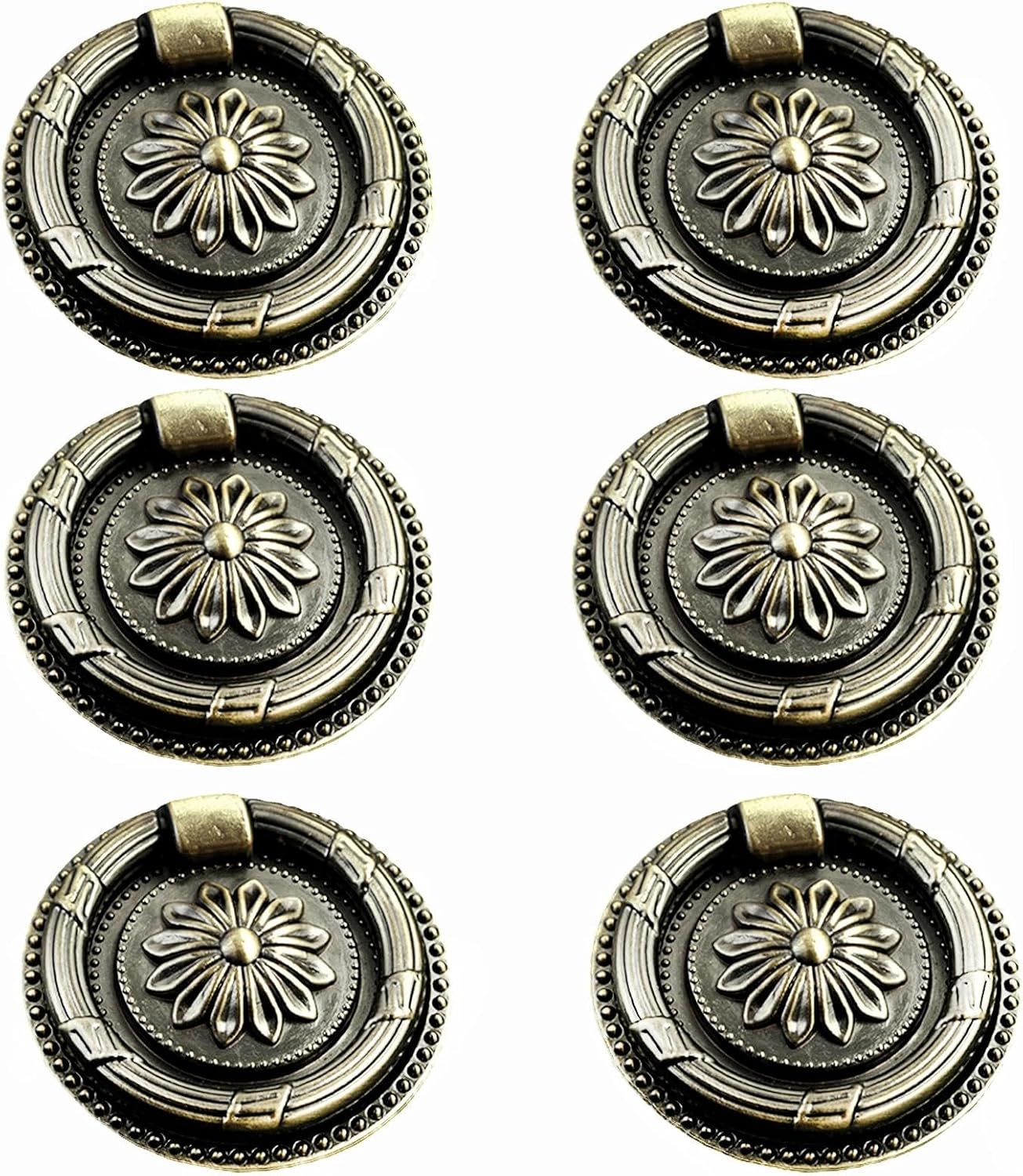 Jinyuanchao 6PCS Drop Ring Handles Dresser Ring Pull Brass Oil-Rubbed Bronze Cabinet Cupboard Pulls Drawer Ring Handle Knobs (Bronze, 1.8in/46mm)