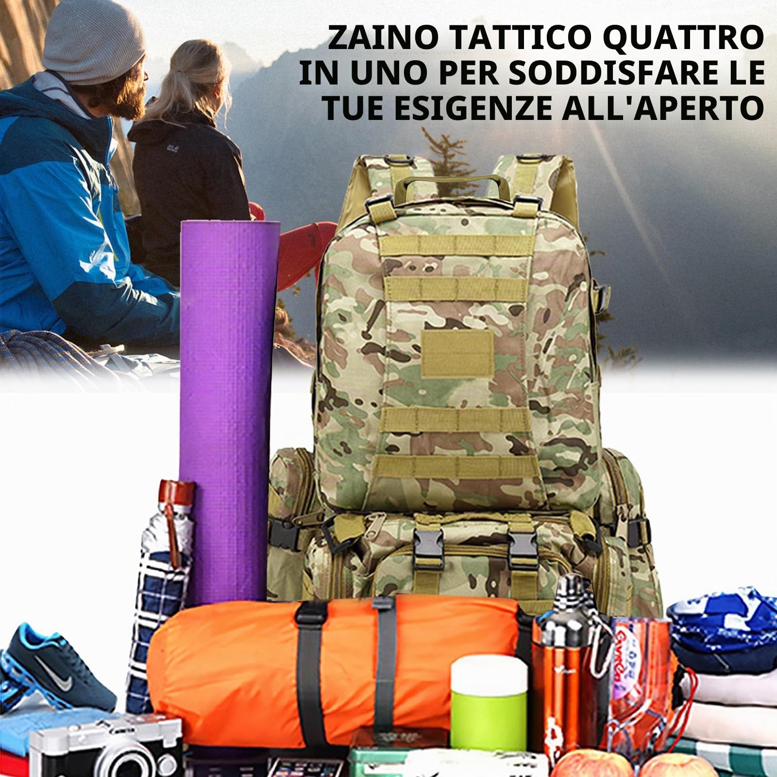 Zaino militare tattico 60L emergenza esterno impermeabile per escursioni campeggio alpinismo