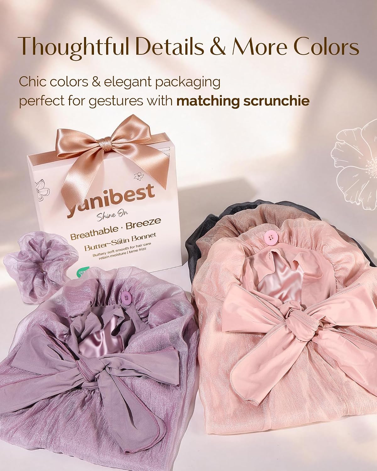 YANIBEST Silk Bonnet for Sleeping Women Satin Lined Braid Bonnet with Breathable Tie Band for Curly Hair Pink