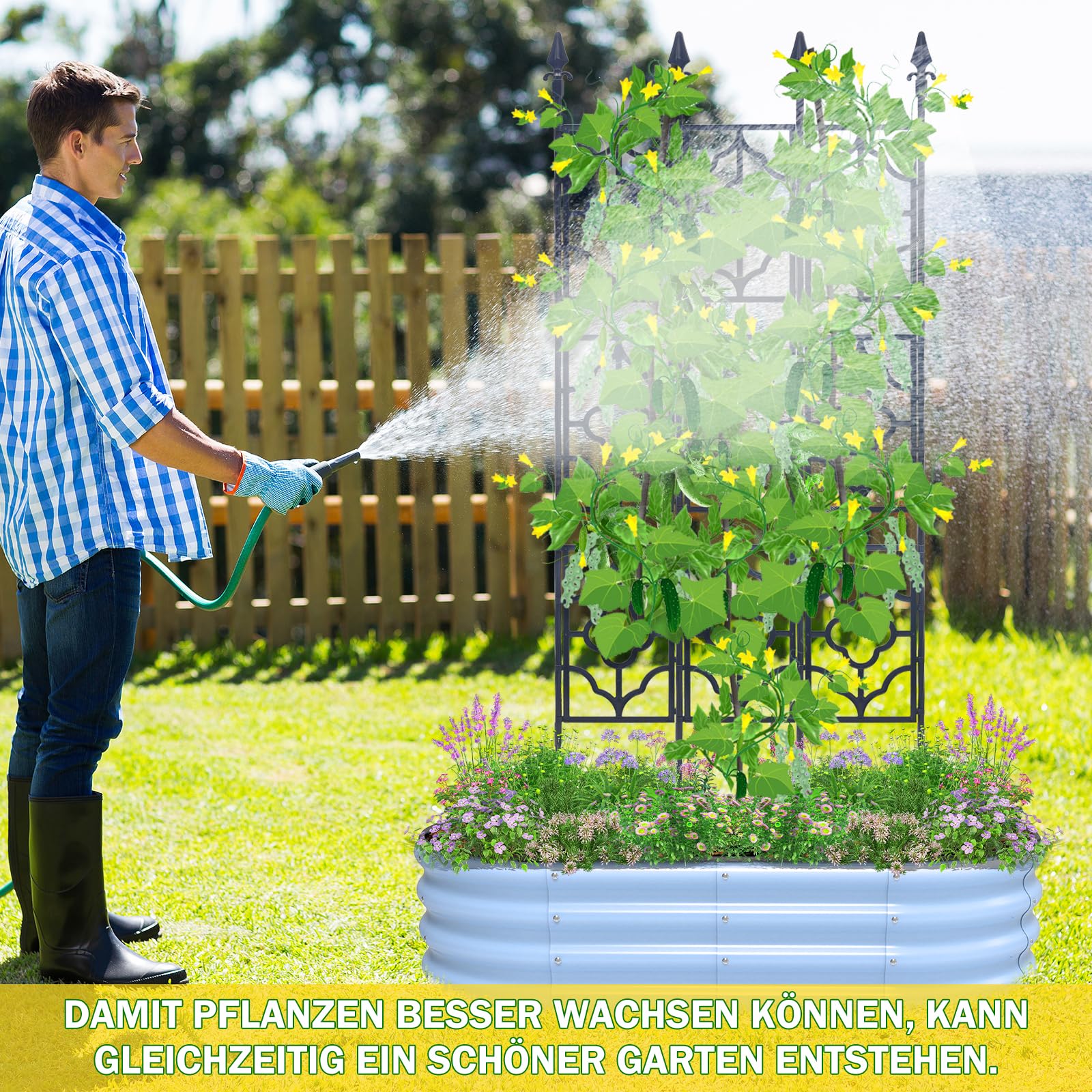 Rankgitter Metall, Rankhilfen für Kletterpflanzen, 165 cm Rosenspalier | Rankhilfe Garten Rosenspalier, Rankgitter Gurken, Pflanzen Rankhilfe Geeignet für Blumen, Obst, Gemüse, Topfpflanzen usw