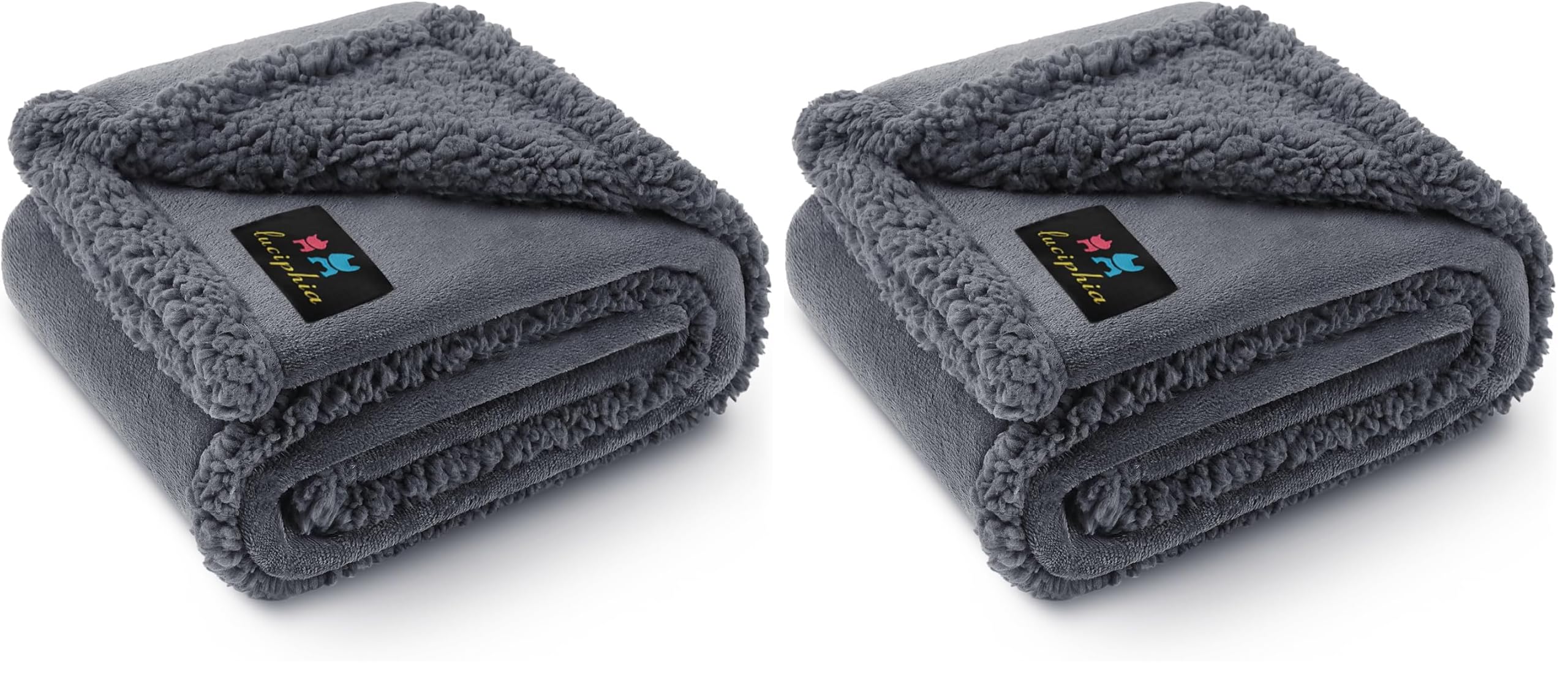 Waterproof Pet Blanket, Liquid Pee Proof Dog Blanket for Sofa Bed Couch, Reversible Sherpa Fleece Furniture Protector Cover for Small Medium Large Dogs Cats, Dark Gray Small（40" x 28"） (Pack of 2)