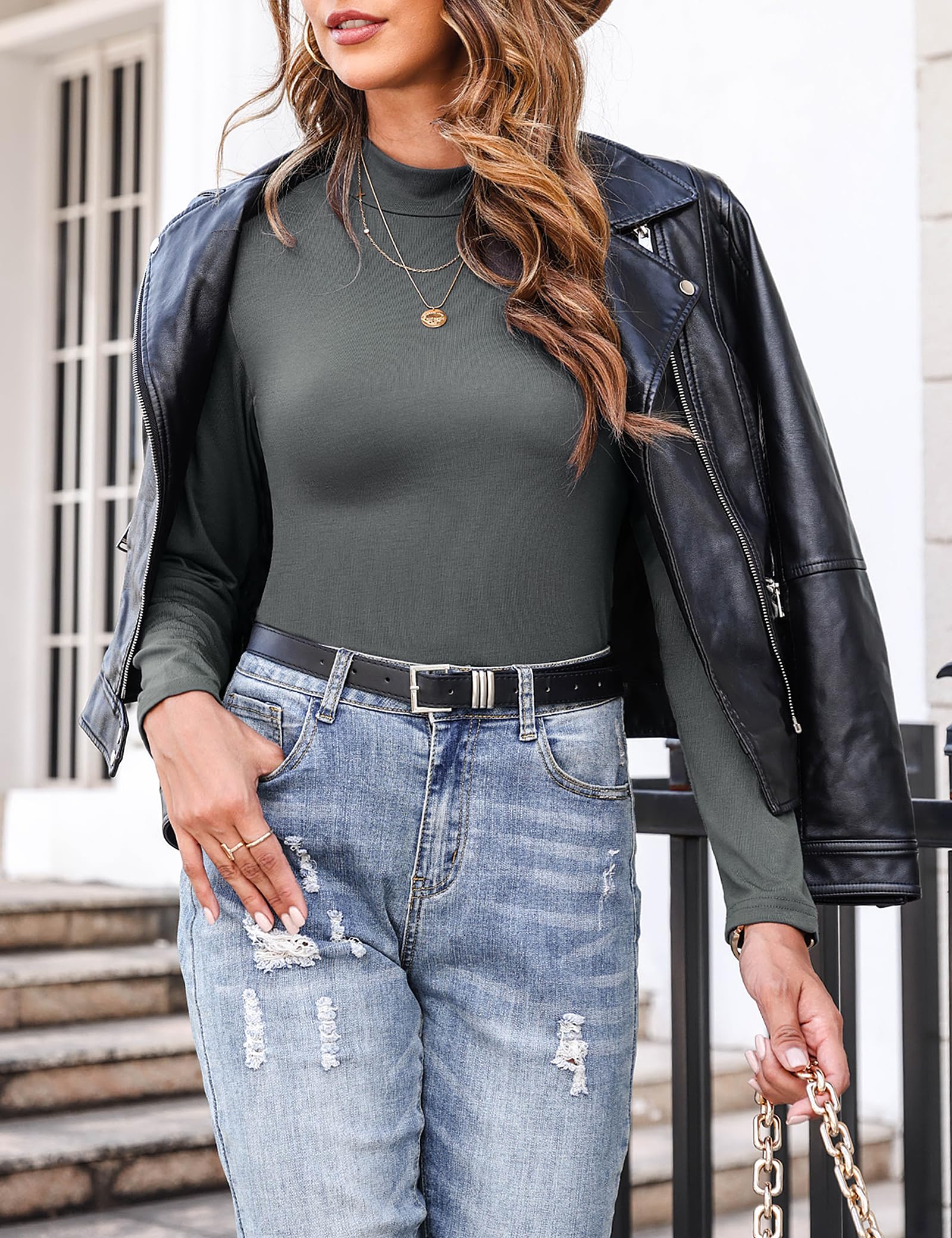 Totatuit Magliette Donna Estive Manica Corta Shirt Elegante Basic Dolcevita Maglietta Top a Collo Alto Lupetto Casual Pullover di Base Slim Fit Morbida Sexy