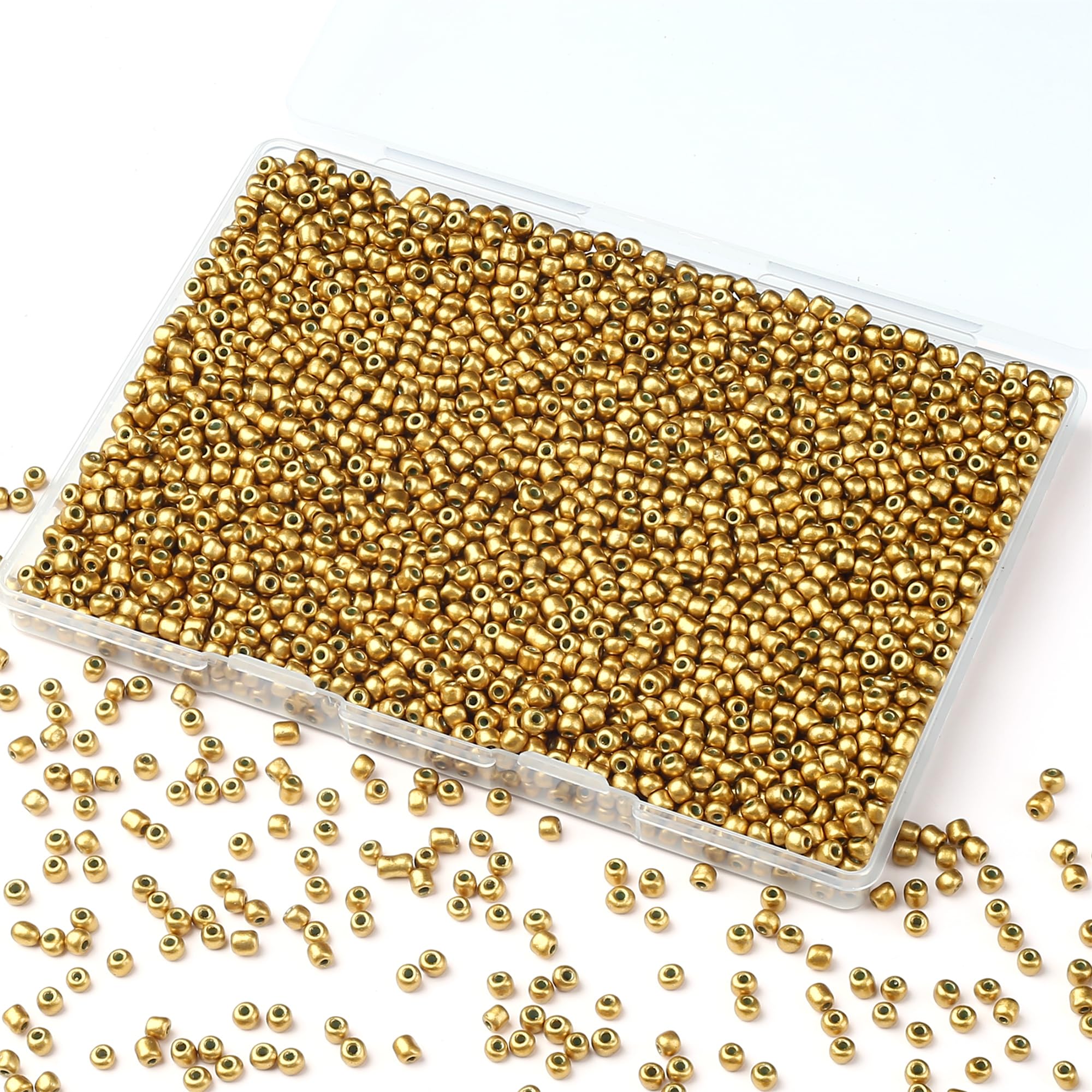 GUJOXILA Gold 4mm Seed Beads for Bracelet Jewelry Making Crafting Gold Seed Embroidery Bead Small Pony Beads Bulk 3000pcs
