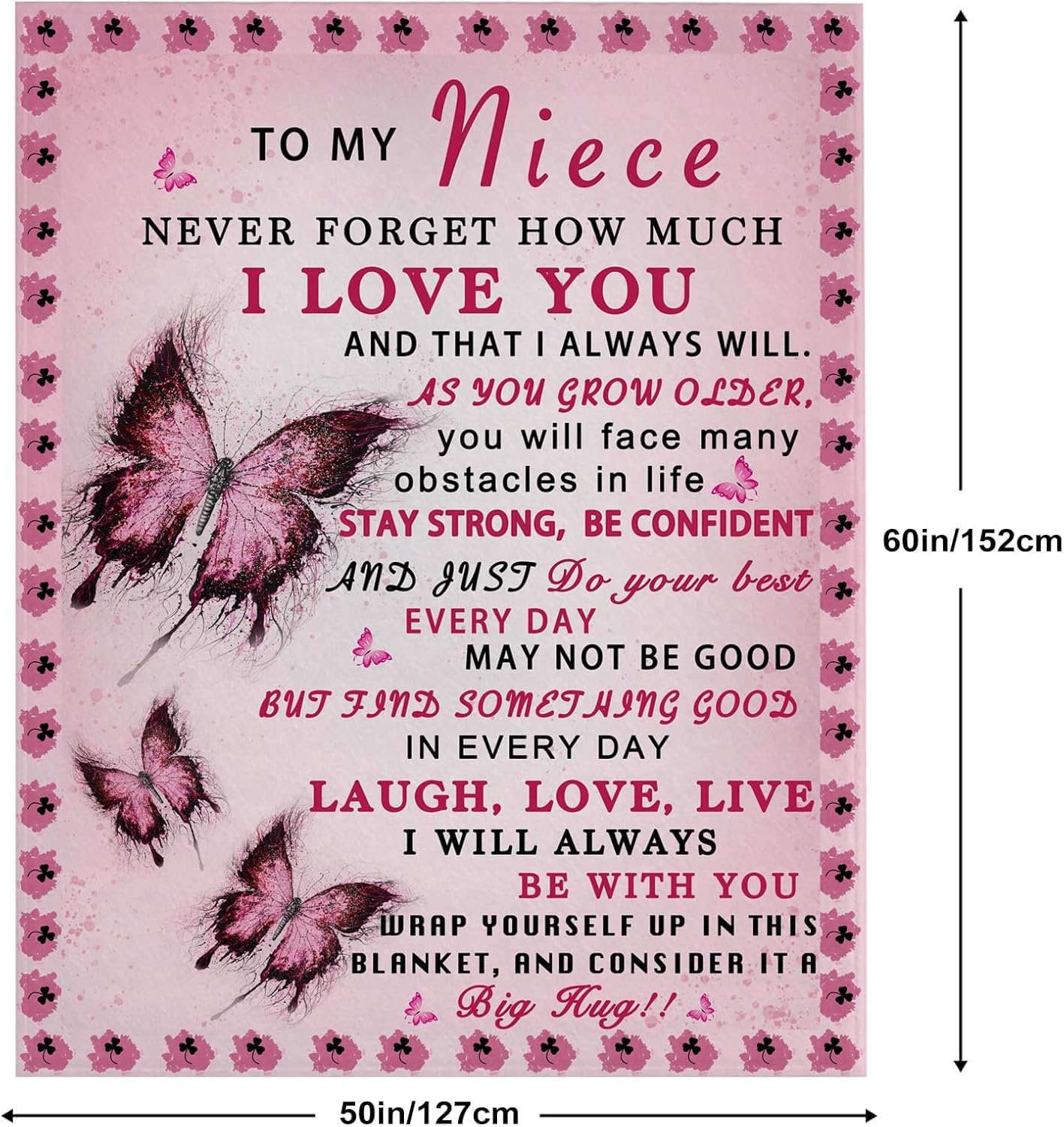 Niece Blanket from Aunt - Niece Gifts from Auntie - Gifts for Nieces from Aunt - Nieces Gift for Birthday & Graduation, Soft Flannel Throw Blanket, Pink Butterfly, 60"x50" - Image 6