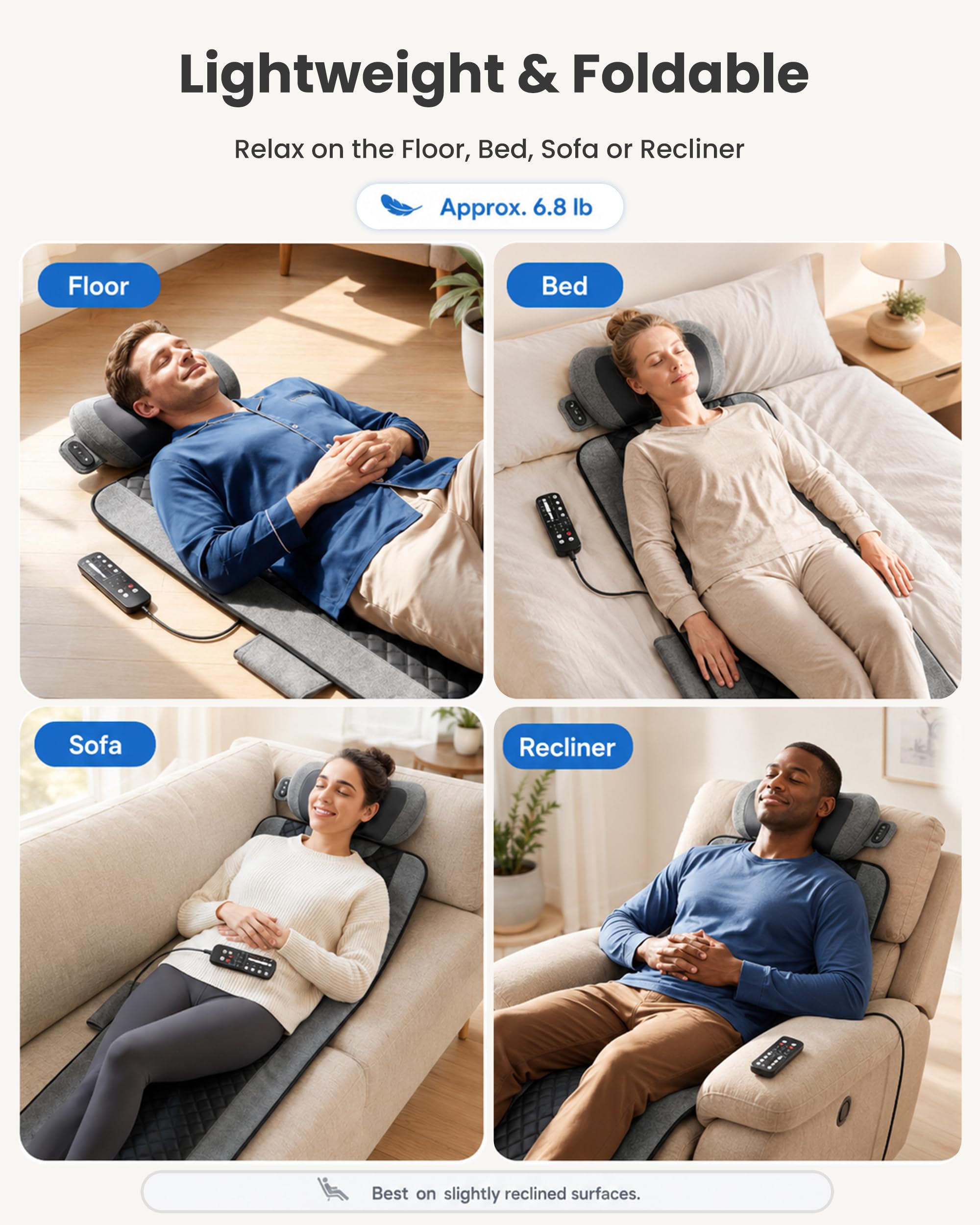 COMFIER Elektrische Massagematte mit Shiatsu-Nackenmassagegerät | 10 Motoren, 5 Programme & 2 Wärmestufen für Ganzkörpermassage, faltbar für Sofa, Büro und Zuhause, Geschenk | 10 Motoren, 5 Programme & 2 Wärmestufen für Ganzkörpermassage, faltbar für Sofa