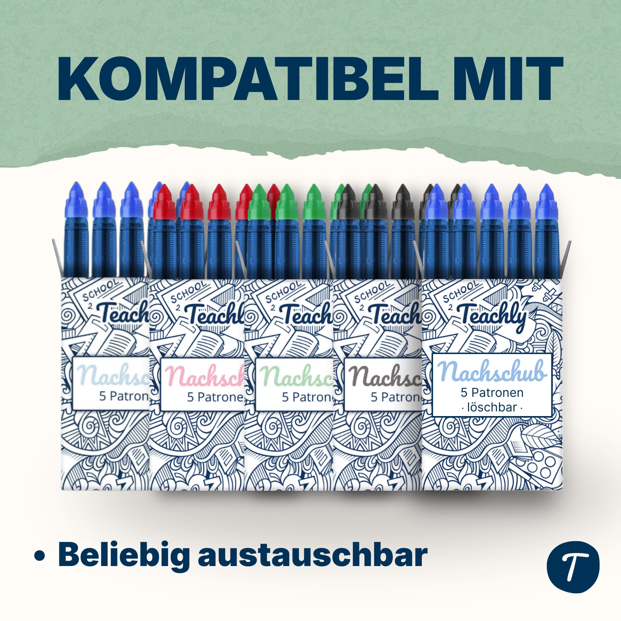 Teachly Bundle 3 x Tintenroller Superstudent (Flieder-, Rosé- & Mint-Set) - Inkl. 7 Tintenpatronen (Blau) je Set