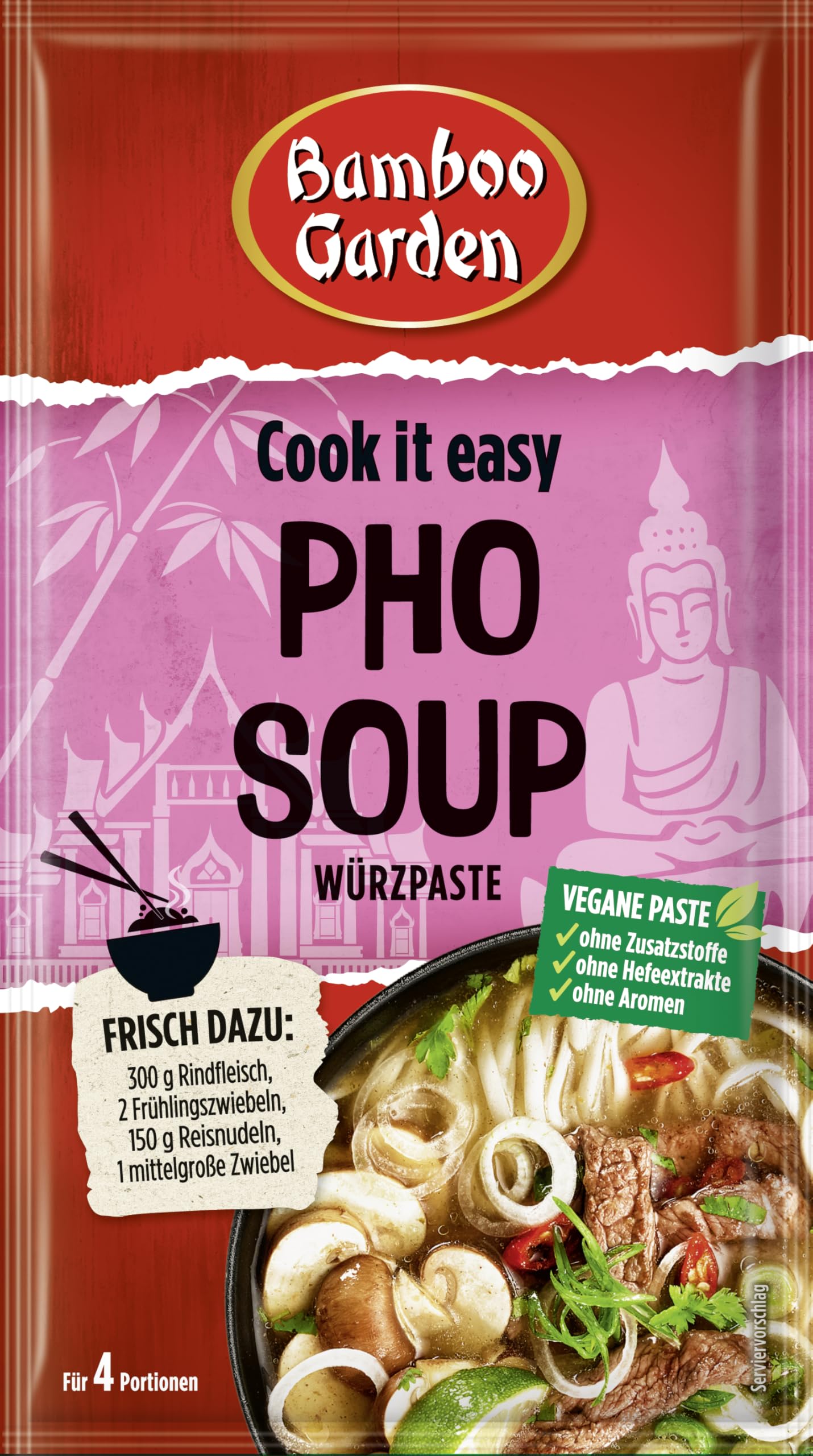 Bamboo Garden - Pho Suppen Würzpaste | Zum schnellen Zubereiten von vietnamesischen Pho-Suppen | Für 4 Portionen | Vegan, natürliche Zutaten | 50 g im Beutel