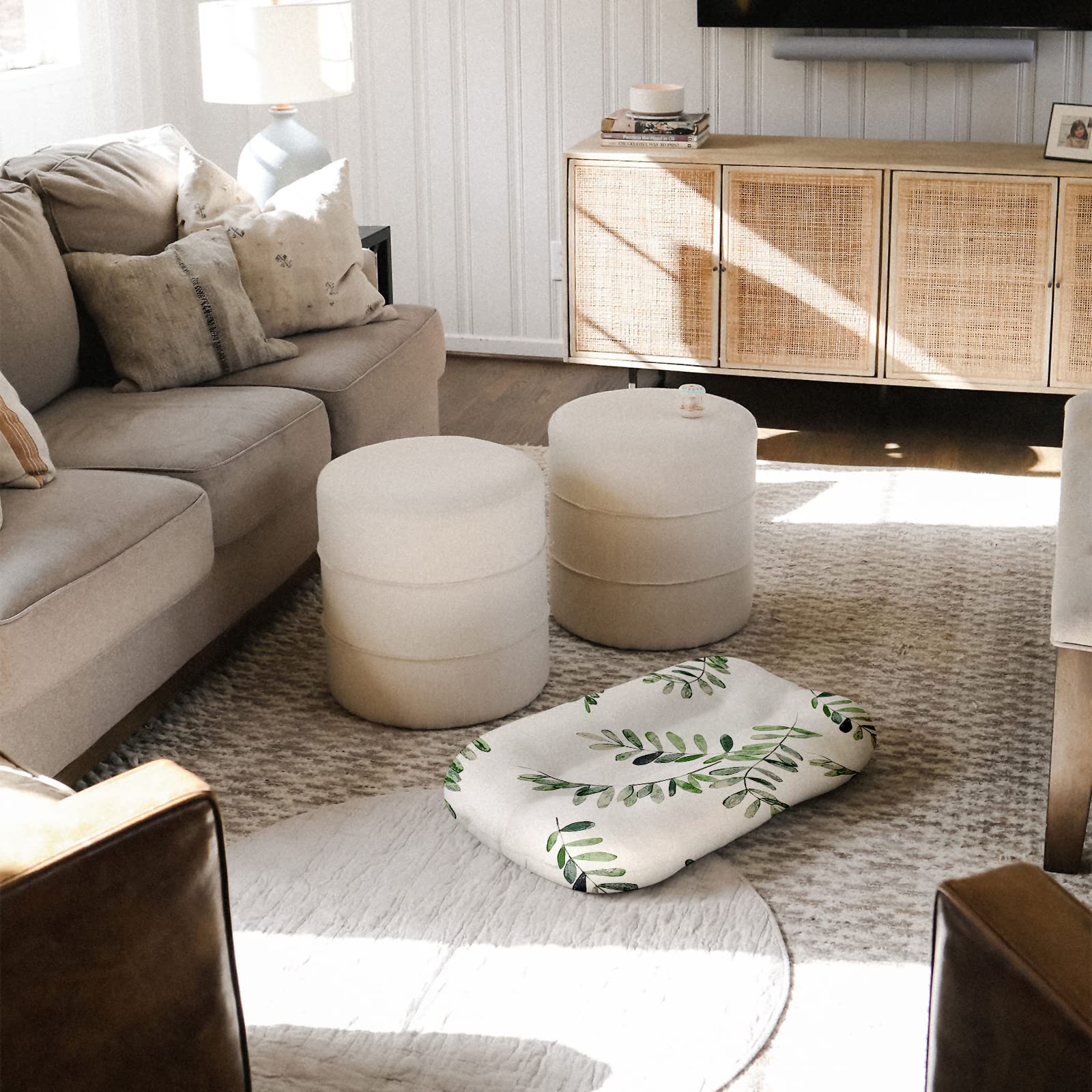 oenbopo Baby Lounger Cover for Newborn Girls and Boys, Washable Soft Lounger Pillow Case for Babies, Snug Removable Slipcover Fit for 29 x 17 x 5 Infant Floor Seat Lounger (Green Leaves)