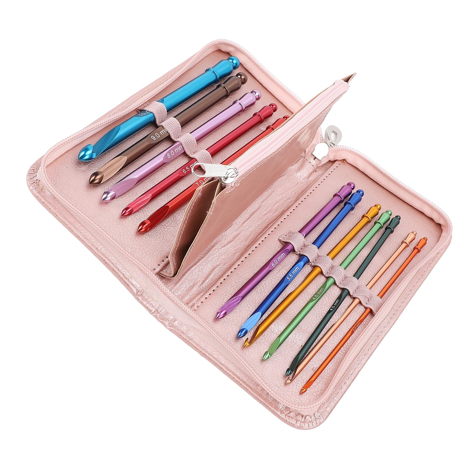 Conjunto de Ganchos Crochet de 12 Piezas, Crochet Mango Ergonómico Aluminio de Colores, Agujas Ganchillo Lisas y Cómodas Agujas Tejer Largas para Manos Artríticas