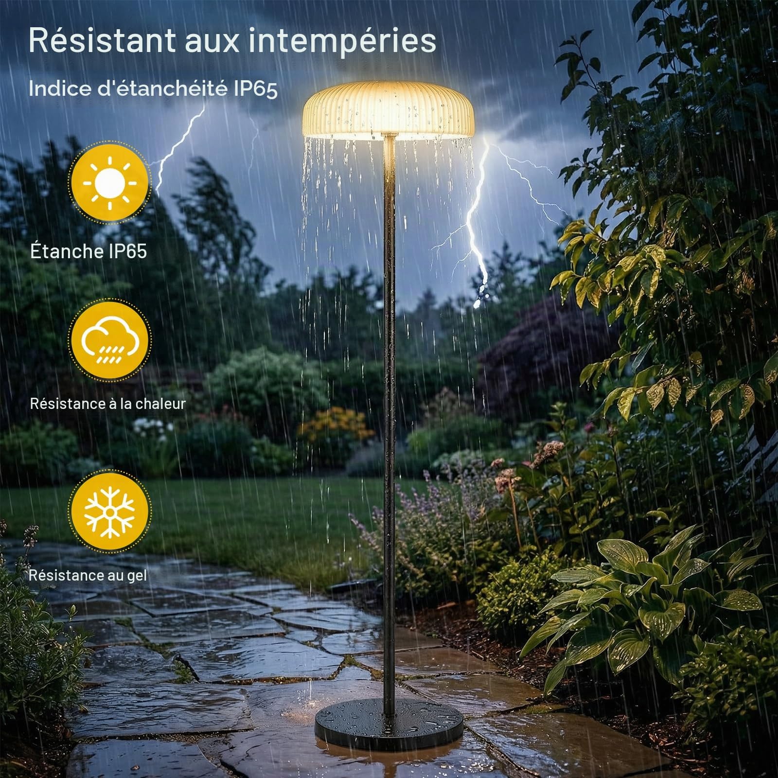 Lampadaire solaire, lampe solaire d'extérieur, 150cm | chargement USB-C, avec commande gestuelle, 10 niveaux et 2 températures de couleur, étanche, adapté aux jardins et terrasses