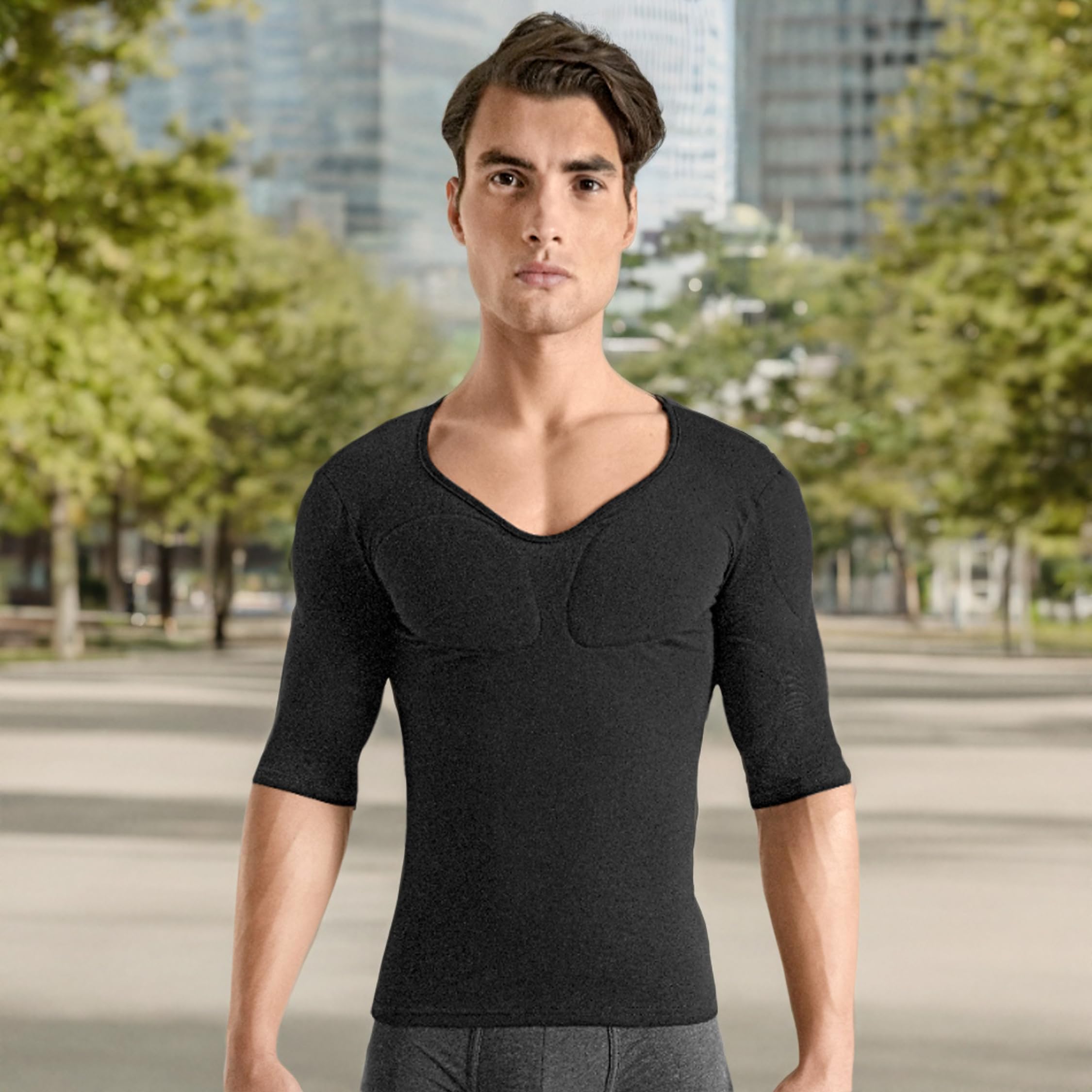 Rounderbum | Maglietta muscolare imbottita da uomo | Intimo Shapewear - Camicie muscolari sotto abbigliamento per uomo, Camicia muscolare imbottita nera, M