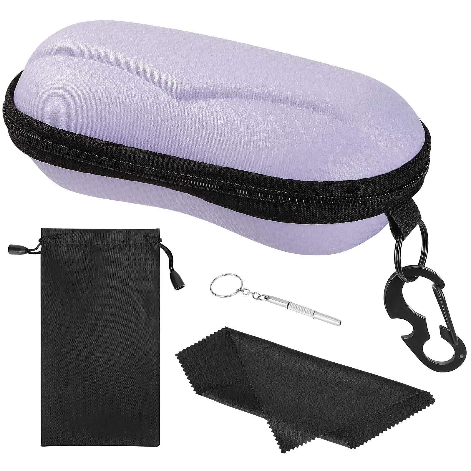 MoKo EVA Semi Hard Shell Sunglasses Case, Unisex Anti-scratch Protective Eyeglasses Storage Case Eyewear Holder with Metal Hanging Hook Mini Screwdriver for Men Women, Purple