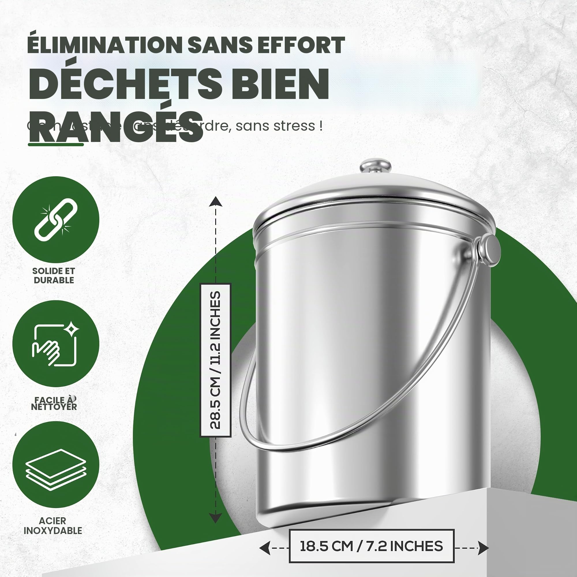 Poubelle à Compost en Acier Inoxydable de qualité supérieure, avec Filtre à Charbon Inclus Utopia Kitchen