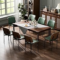 Vista 51 de Juego de 4 sillas de comedor, modernas de mediados de siglo, para comedor y cocina, con tapizado de piel sintética en rayas verticales para tocador