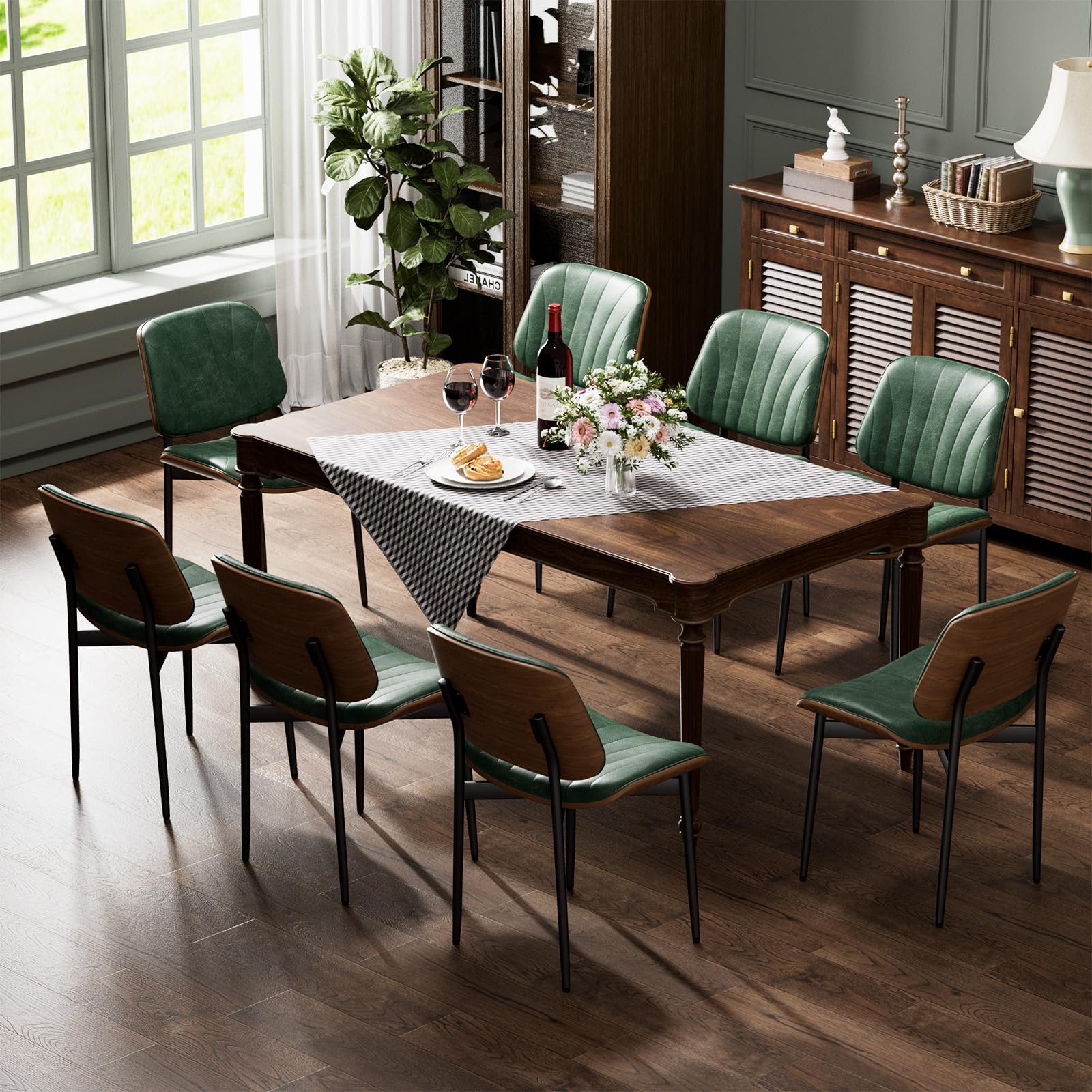 YaFiti Dining Chairs Set of 8, Mid Century Modern PU Leather Kitchen Chairs
