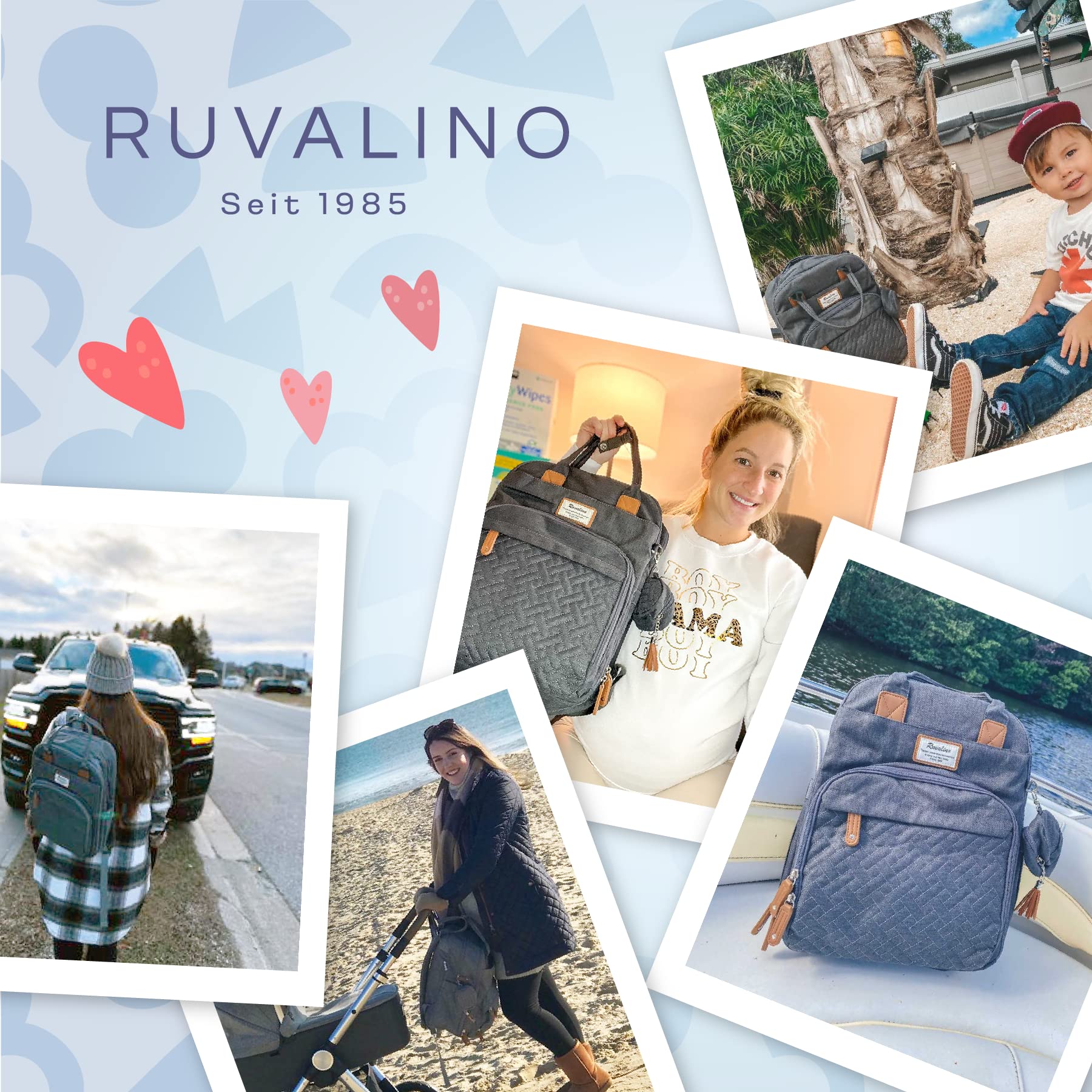 RUVALINO Baby Wickelrucksack Wickeltasche Rucksack mit tragbarer Wickelauflage, Schnullerhalter und Kinderwagengurten, Babytasche Multifunktional für Mama und Papa, Dunkelgrau