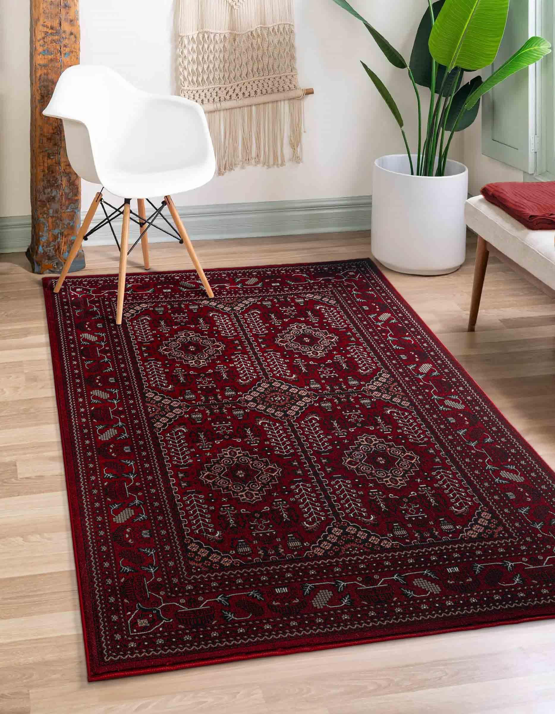 Traditional Rug Persian Medallion Oriental Design Carpet Vintage Floral Pattern for Living Room & Bedroom Soft Non-Slip Area Mat (Red, 160x230 CM)