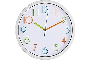 Bernhard Products Kids Colorful Wall Clock - Silent, Non-Ticking, 10" Quartz Battery...