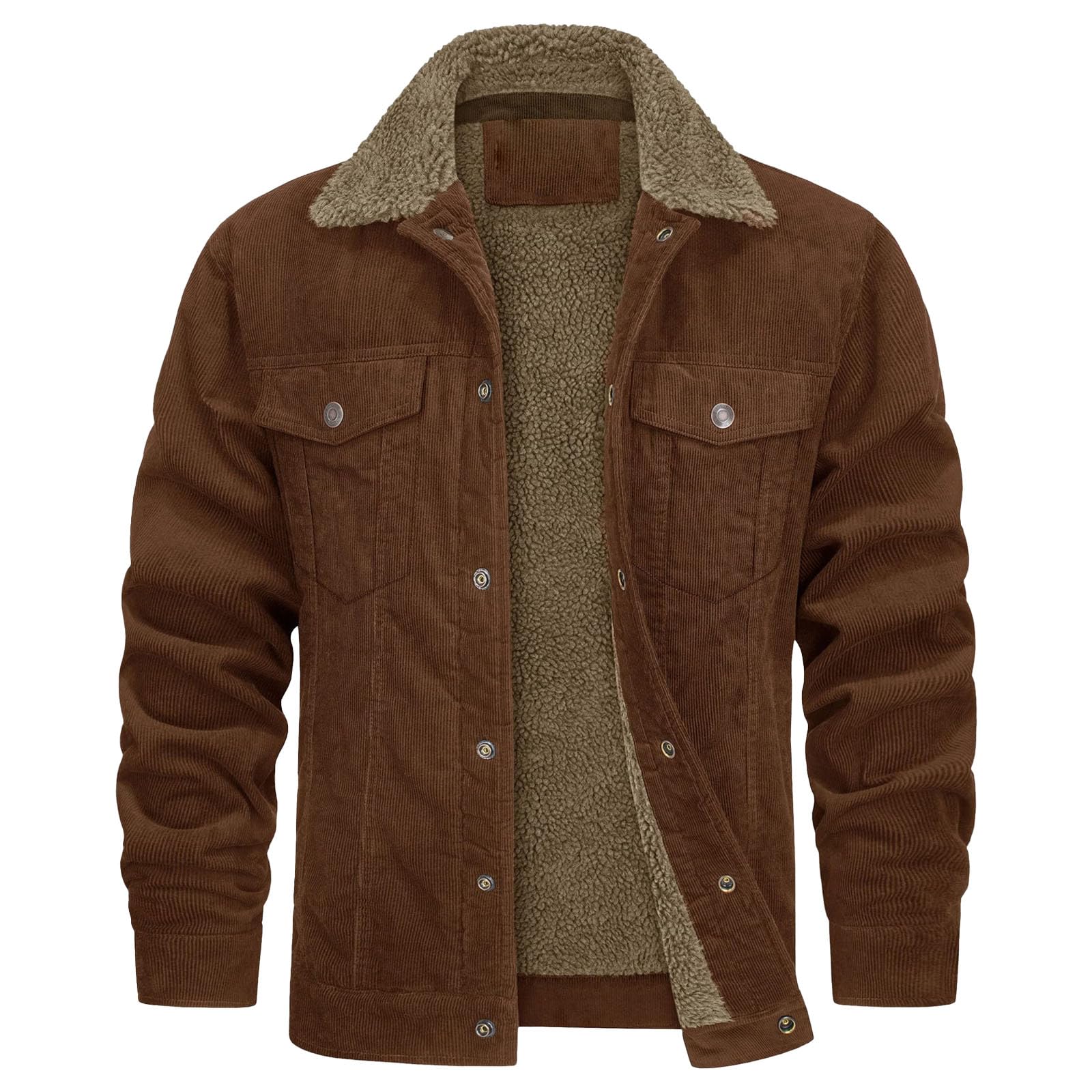 Chaqueta de pana polar con forro de sherpa para hombre, chaqueta trabajo estilo camionero con cuello vuelto, abrigo cálido invierno.