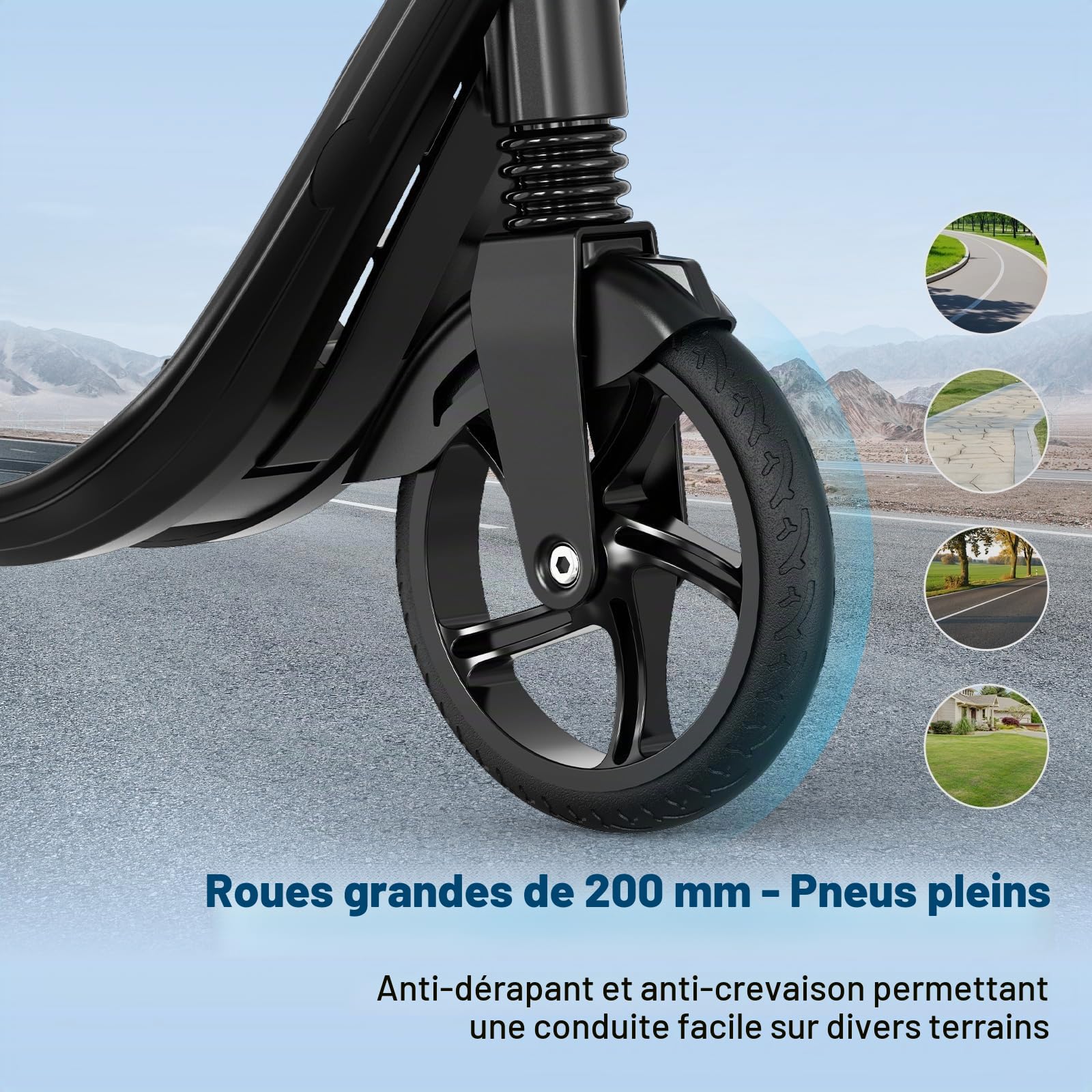 EVERCROSS K8 Stunt Scooter, Grande Roue 200mm Trottinette, Cityroller Réglable en Hauteur et Pliable, Stabiler Aluminium-Roller,Trottinette Sportive pour Enfants Jusqu'à 100kg, Double Frein