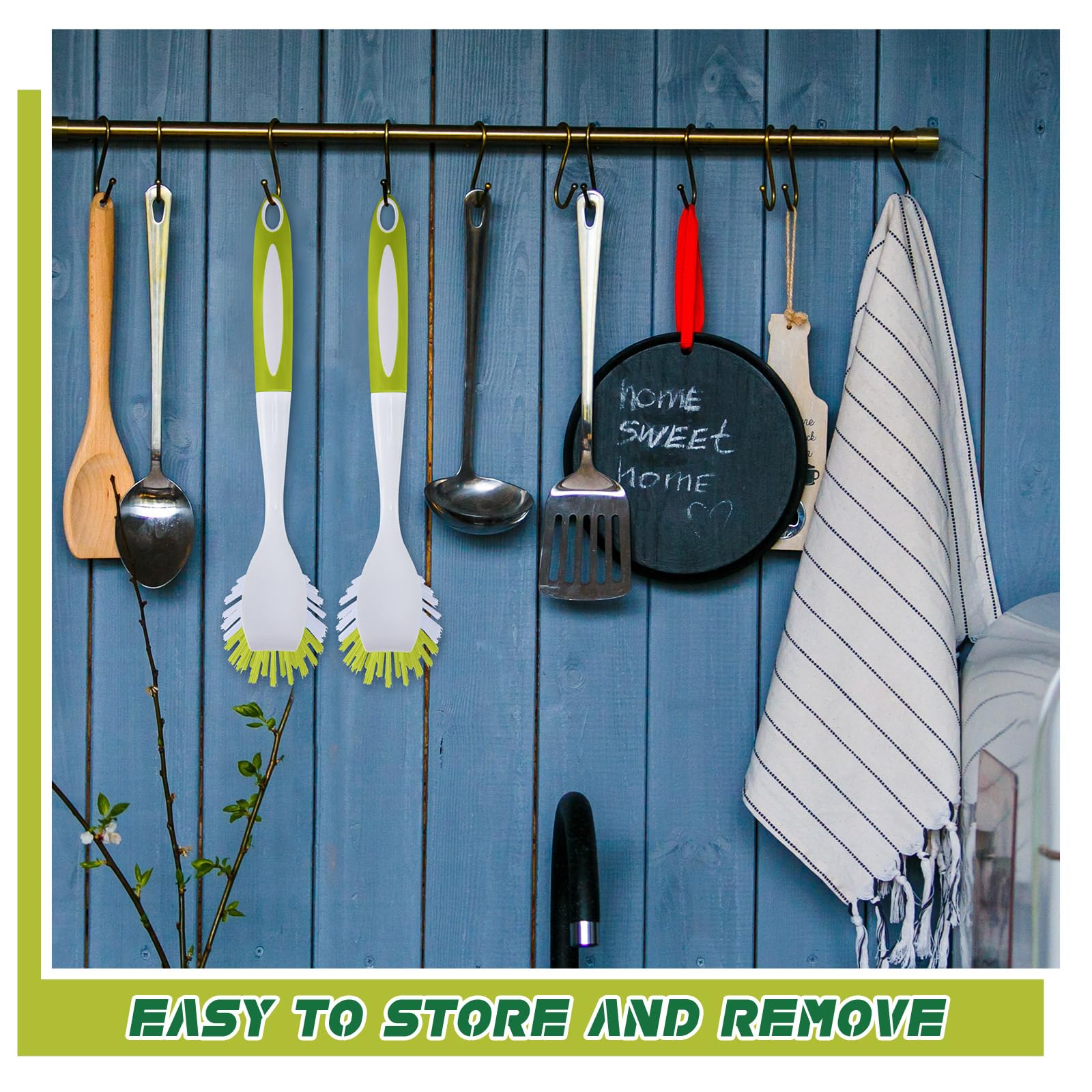 Hsei Lot de 20 brosses à vaisselle avec poignée pour nettoyer la vaisselle, l'évier de cuisine, les casseroles et les poêles avec poils rigides pour ustensiles de cuisine (vert) et jaune