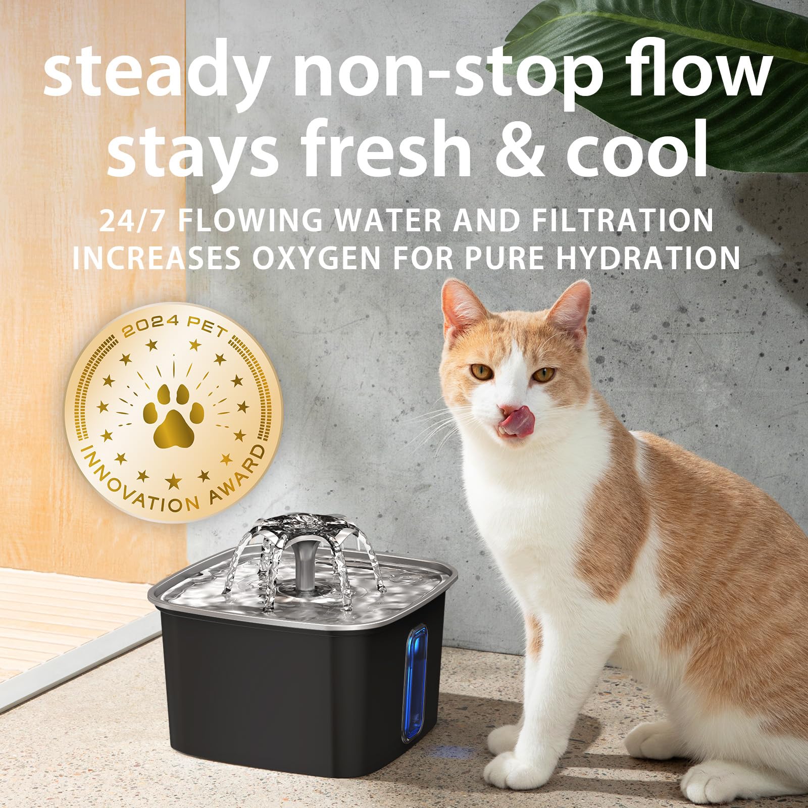 Veken Innovation Award Winner Stainless Steel Cat Water Fountain, 108oz, C1 view 6