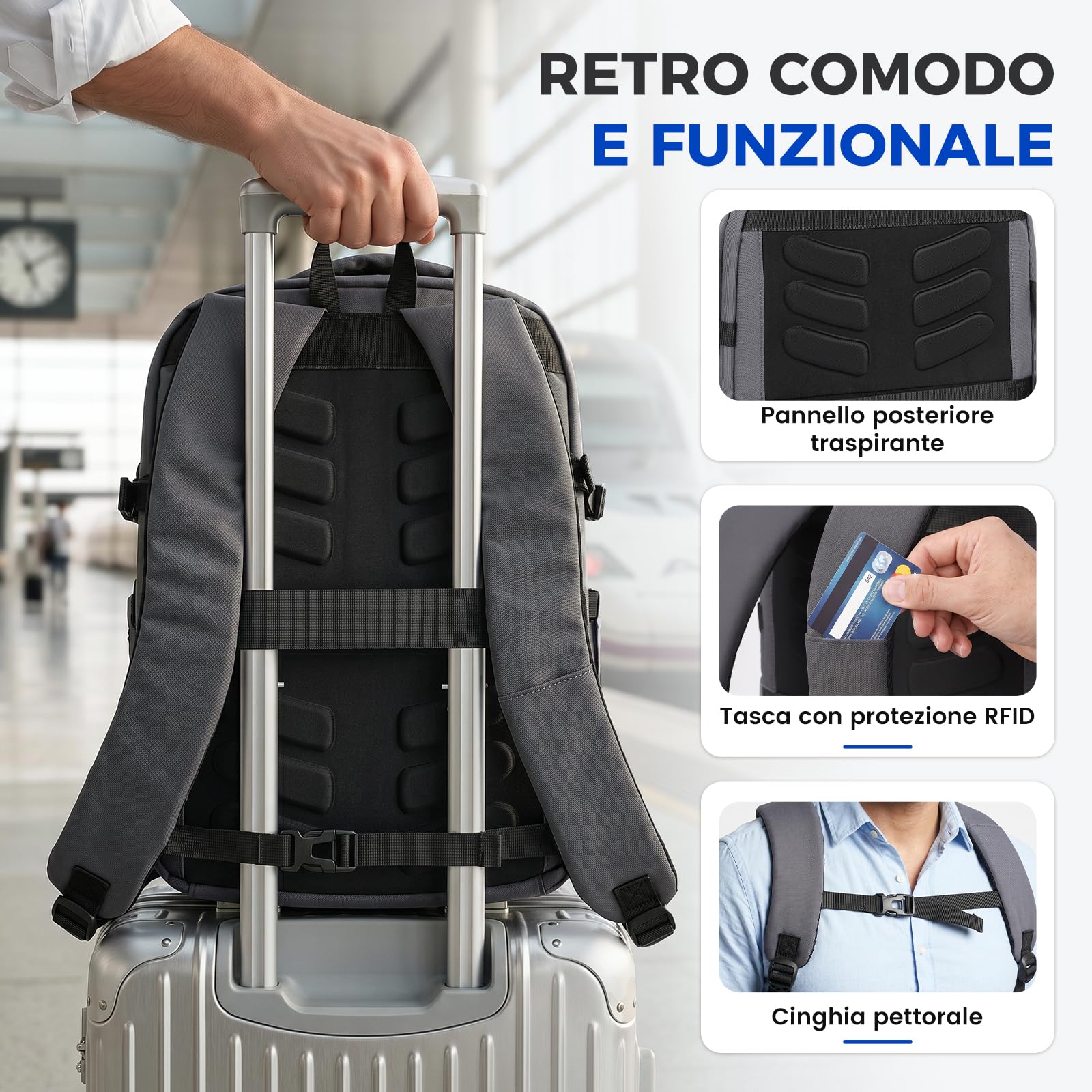 MATEIN Zaino Porta PC 15,6 Pollici, Zaino Lavoro Uomo per Laptop Notebook | Zaino PC Portatili con Custodia Organizer, Zaino Antifurto da Viaggio 40x30x16cm, per Ufficio, Viaggio e Università, Grigio