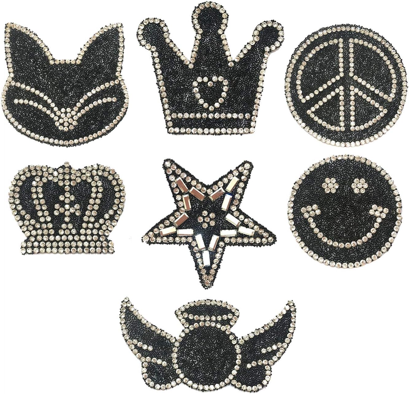 Yazon 14pcs Rhinestone Patches Iron on Applique Patch Star Crown Patch for Clothing Jackets Jeans …