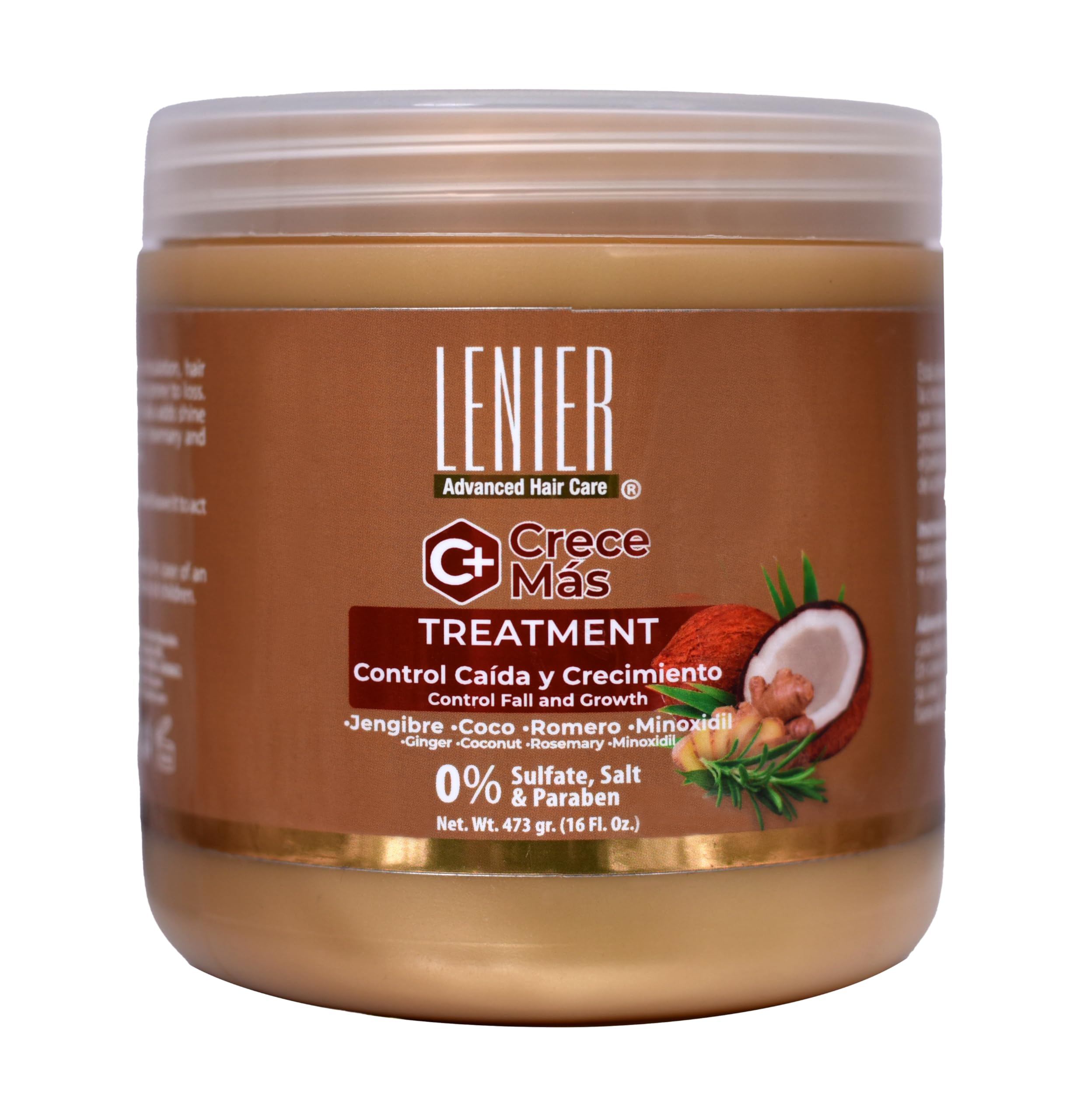 Lenier Crece Más Hair Mask – Supports Hair Growth & Controls Fall | With Ginger, Coconut & Rosemary | Nourishes & Strengthens Dry, Damaged Hair | Deep Hydration | Sulfate-Free, Paraben-Free