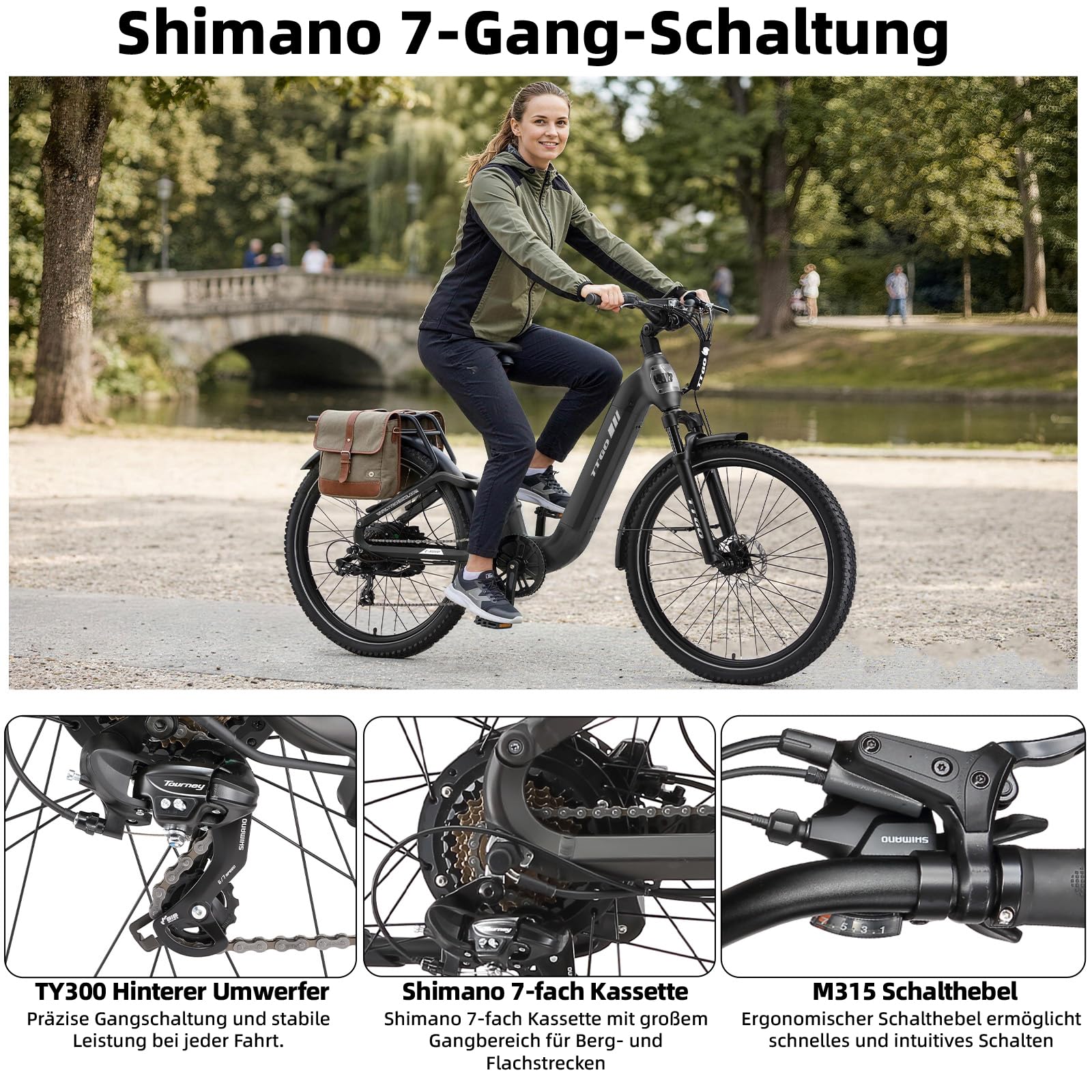 ttgo Vélo électrique 27,5" pour homme et femme avec moteur 250 W 70 NM, batterie 48 V 15 Ah, portée jusqu'à 100 à 120 km, 7 vitesses, 25 km/h, capteur de couple, freins à disque hydrauliques, E-SUVO