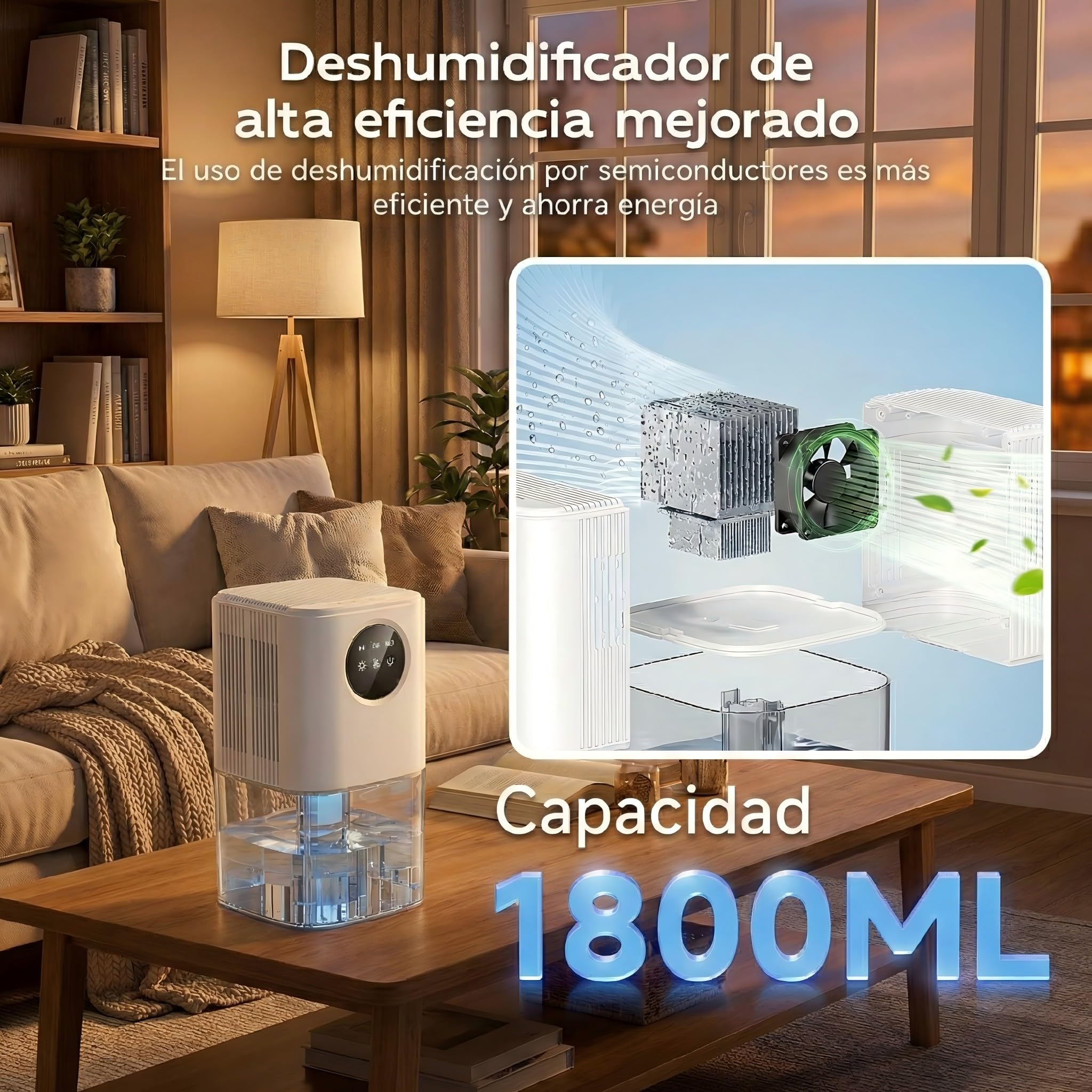 Deshumidificador Silencioso Bajo Consumo 1.8L - Deshumidificador Eléctrico Portátil con Modo Suspensión, Temporizador 24h y Apagado Automático - Ideal para Baño, Dormitorio y Armarios(560ml/día)