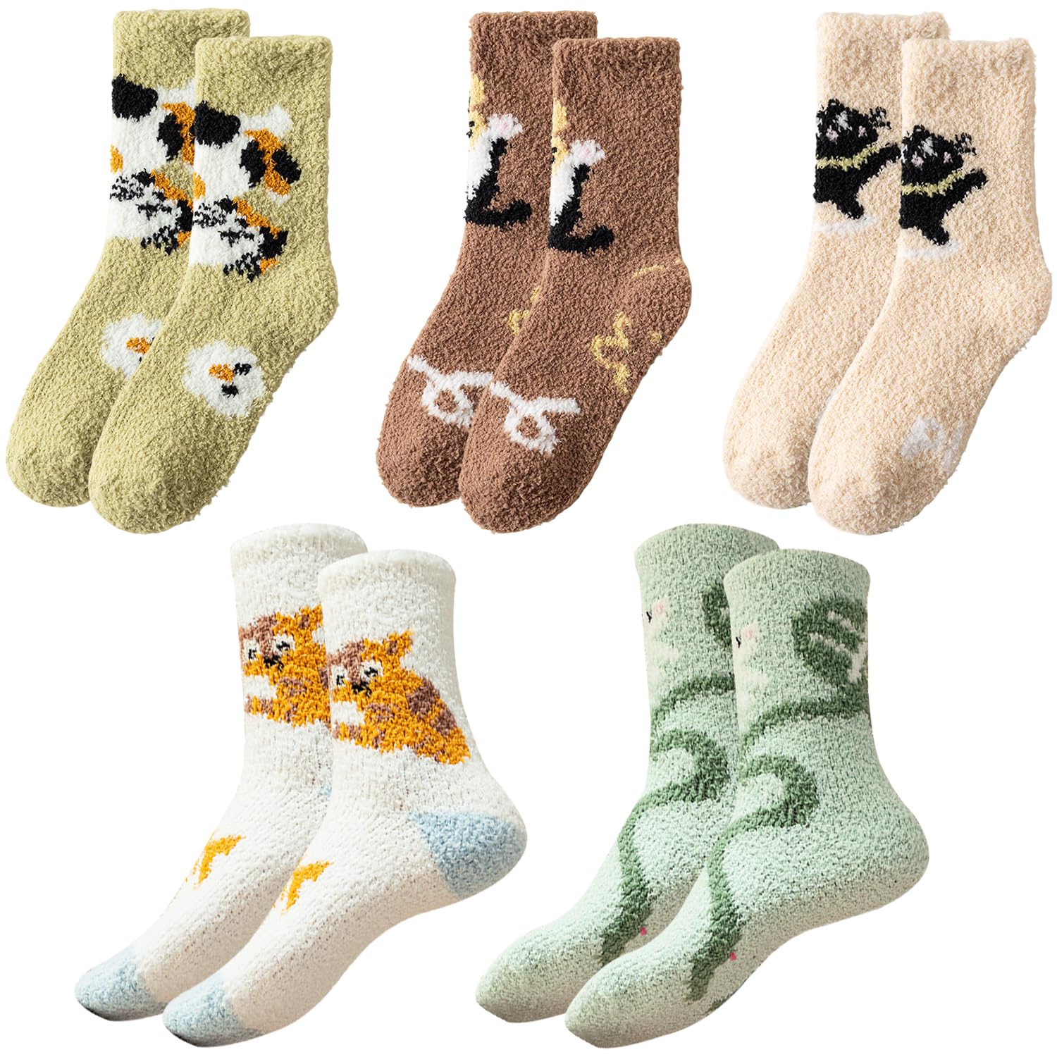 Hatfryf Unisex Green Womens Thermal Winter Socks, Breathable Cozy Thick Sock, Colourful Quality Birthday Christmas Gifts For Women Ladies Wife Mum Friends - 5 Pairs