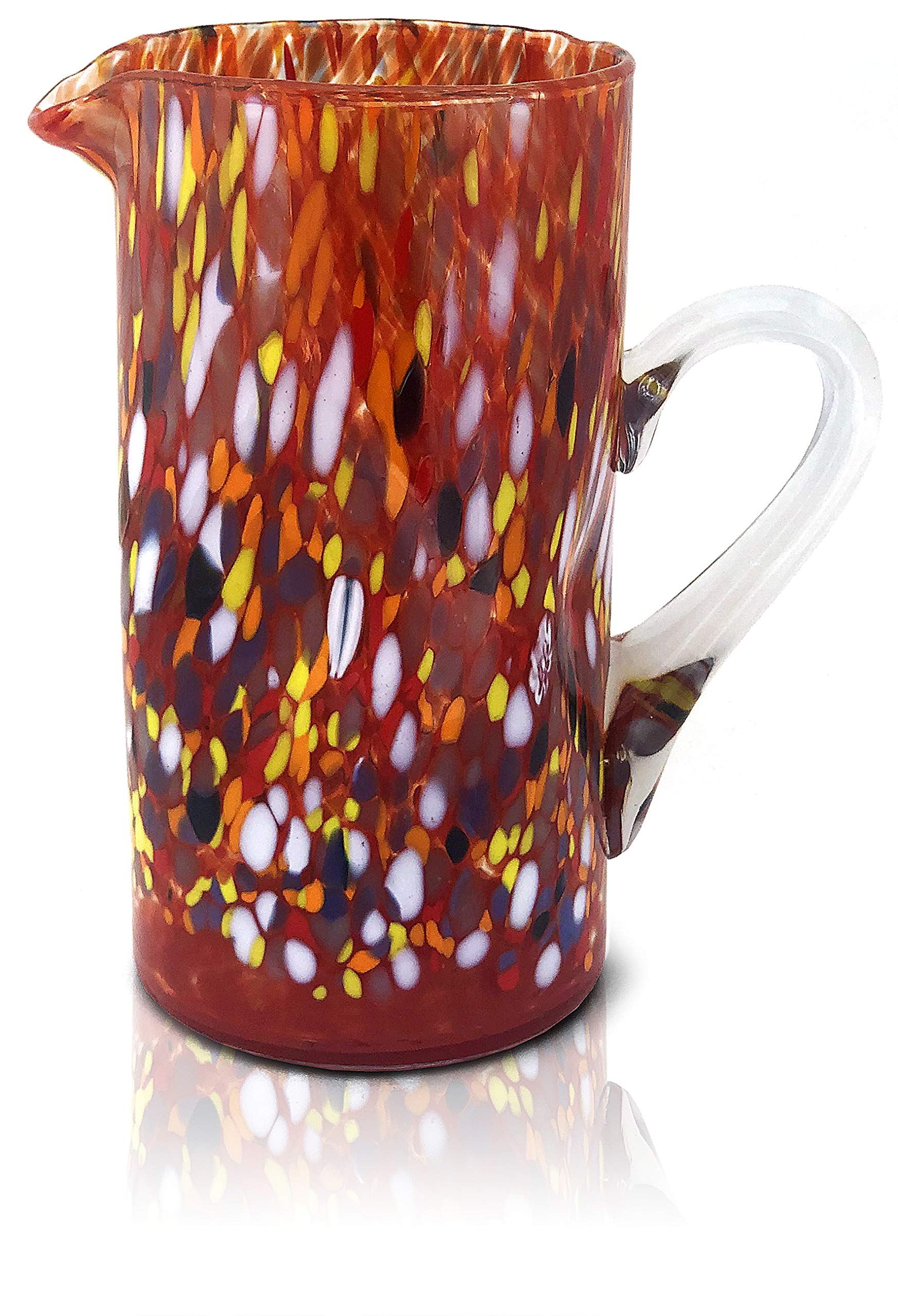 MAZZEGA ART & DESIGN - 1 jarra clásica de vidrio soplada y hecha a mano con Murrine de Murano, línea "I Colori di Murano" 1000 ml. Made in Italy (rojo, 1)