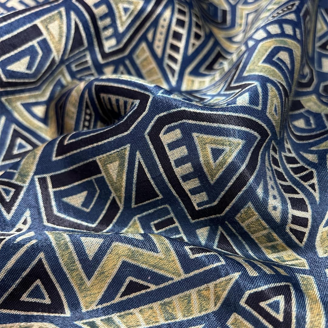 LCX Ajrakh Mashru Silk Natural Dye Hand Block Print Unstitched Kurta Fabric For Women (2.5 Meter, Navy Blue)