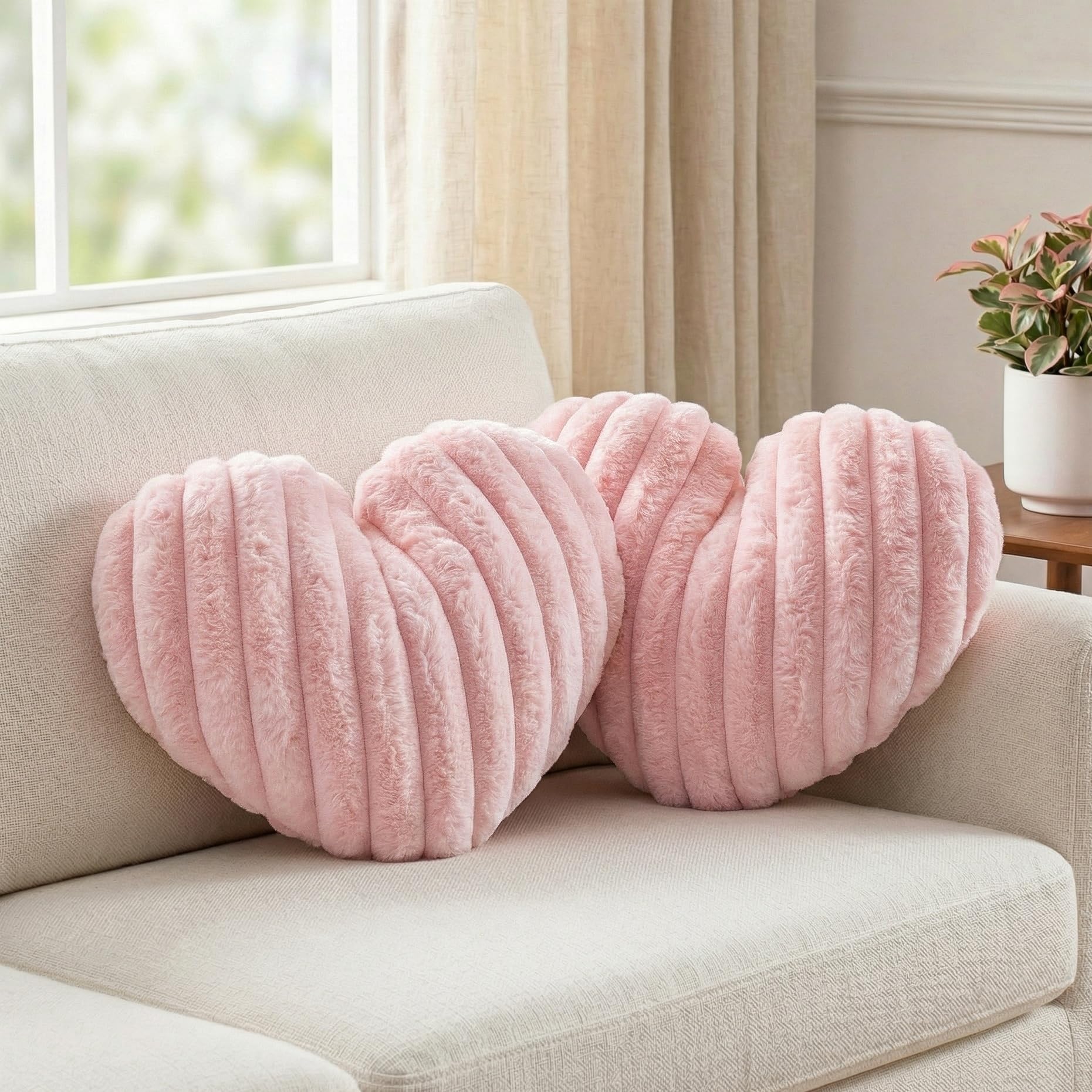 2 Pack Heart Pillow Pink Cushions Soft Plush Decorative Throw Pillows