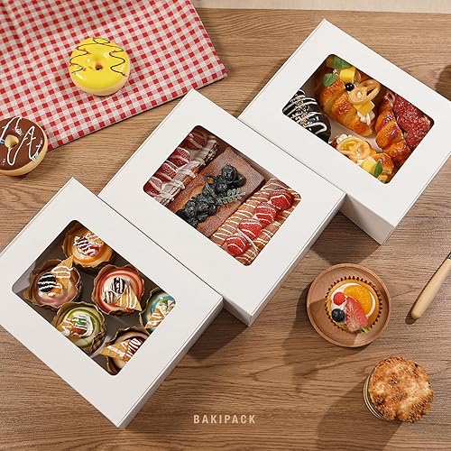 Miniatura 5 de 25 cajas blancas de panadería con ventana, cajas para pasteles de 9 x 7 x 2.5 pulgadas con ventana, cajas de golosinas para panadería pequeña,