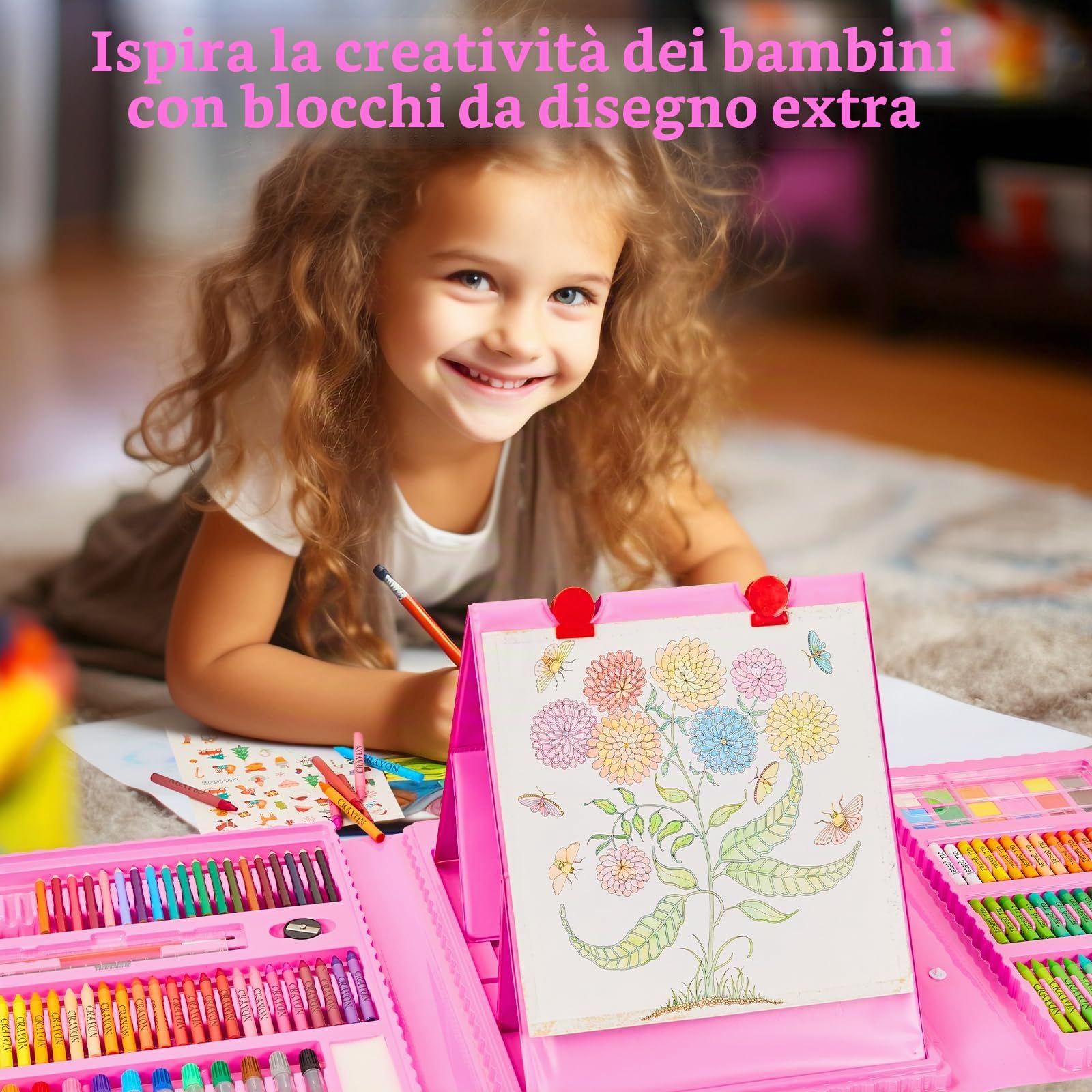 KINSPORY 290 pezzi valigetta colori bambina, pittura valigetta per bambini, Set per disegno, kit disegno acquarellabili bambini