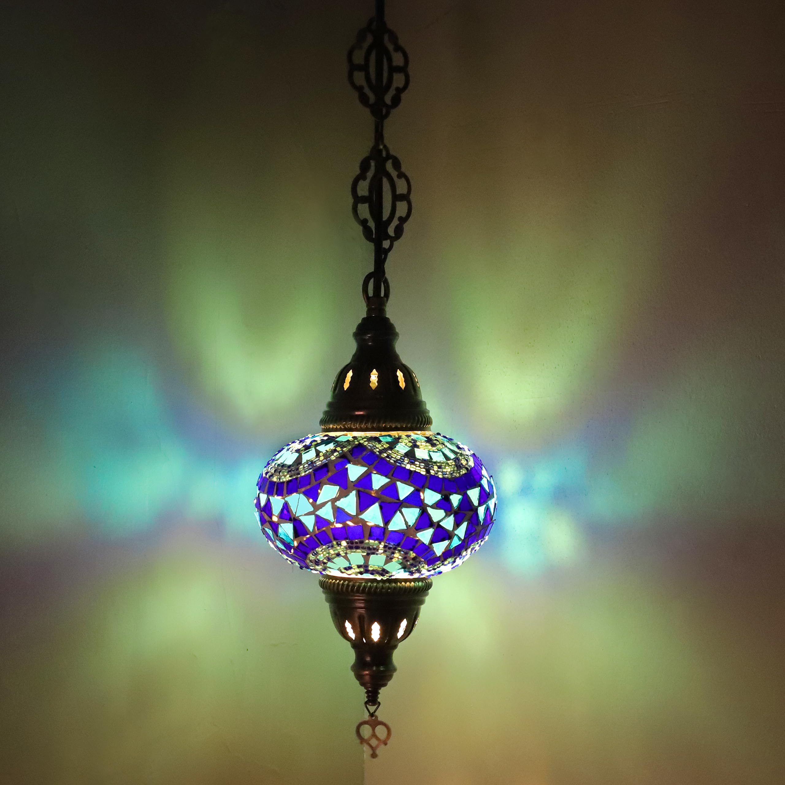 ENVA Turkish Moroccan Handmade Glass Mosaic Ceiling Hanging Chandelier Light Lamp Large Globe