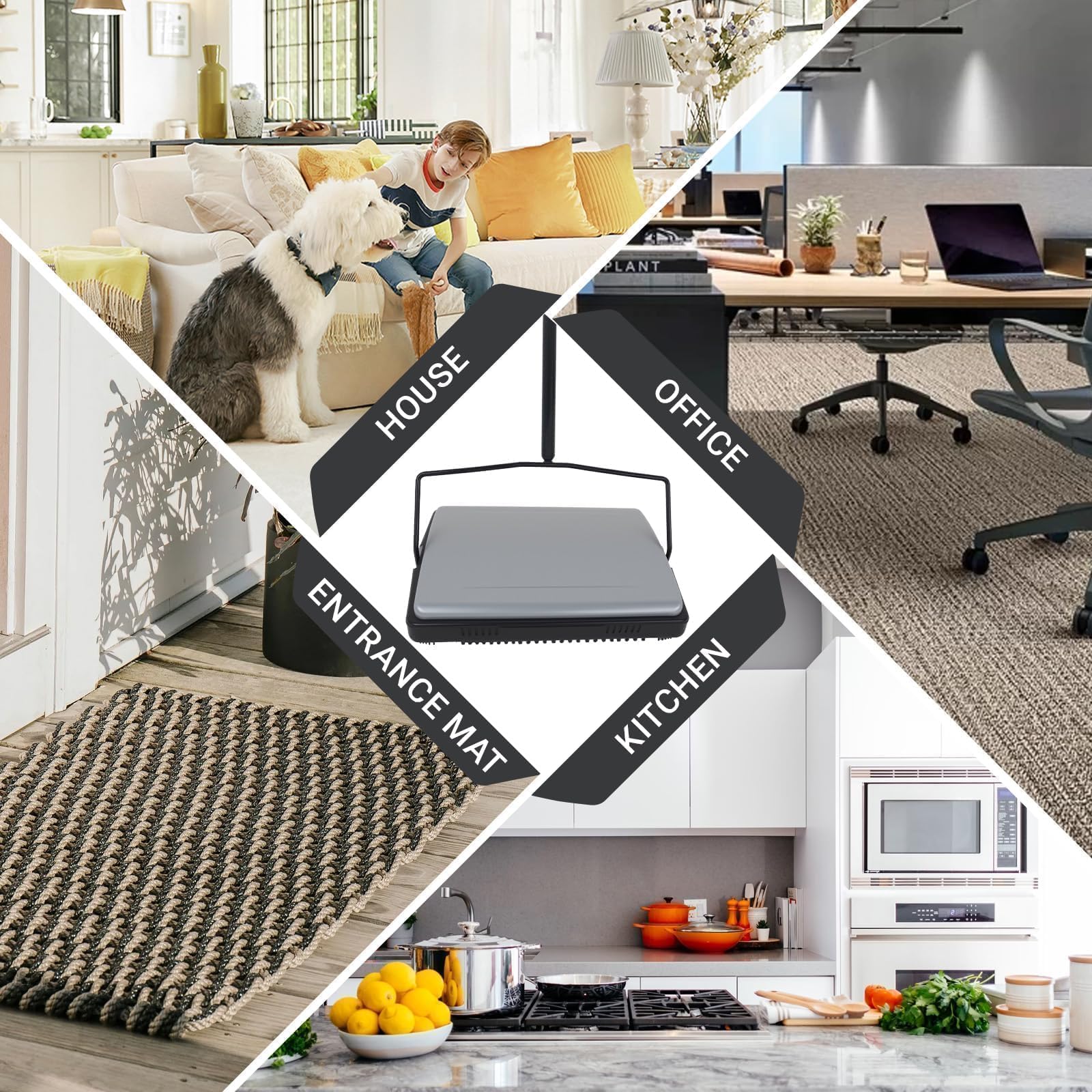 EZ SPARES Barredora de alfombras silenciosa, barredora de piso con cerdas, adecuada para limpieza de alfombras, cepillo de rodillo fuerte, barredora de cerdas, ideal para casa, oficina, plata