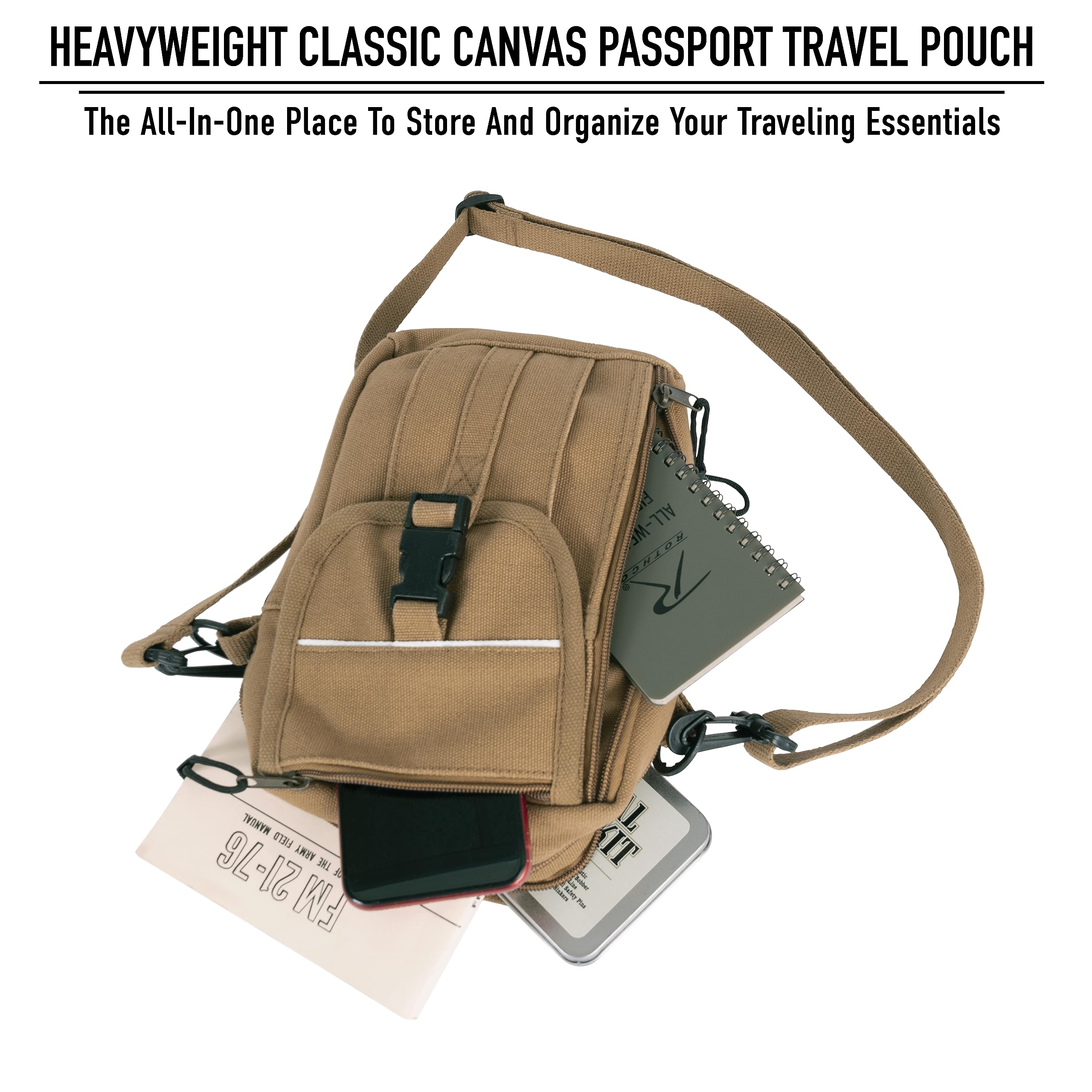 Bolsa de viaje de lona clásica pesada para pasaporte, Negro - 4