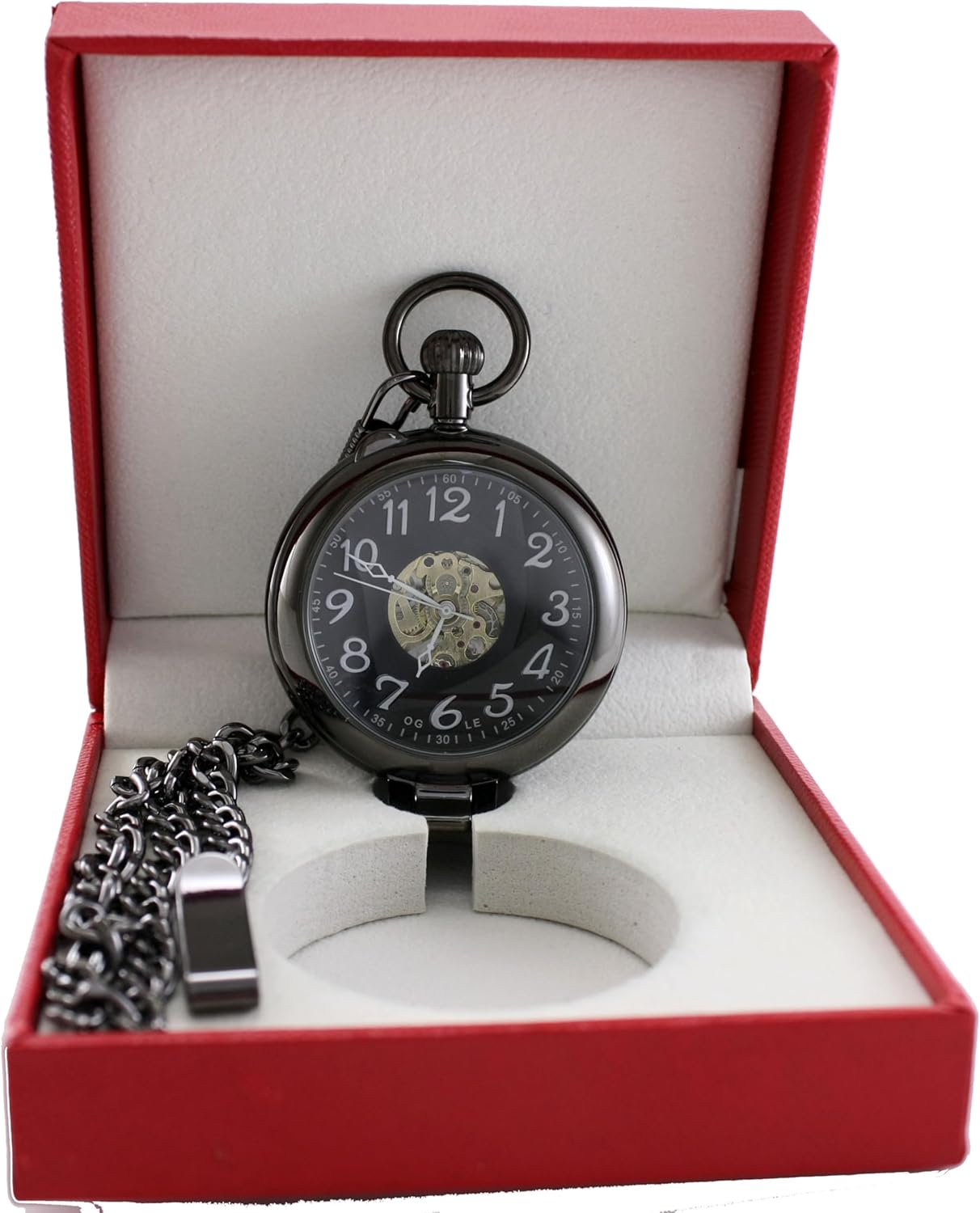 OGLE Waterproof Silver Magnifier Luminous Chain Fob Self Winding Automatic Skeleton Half Hunters Mechanical Pocket Watch