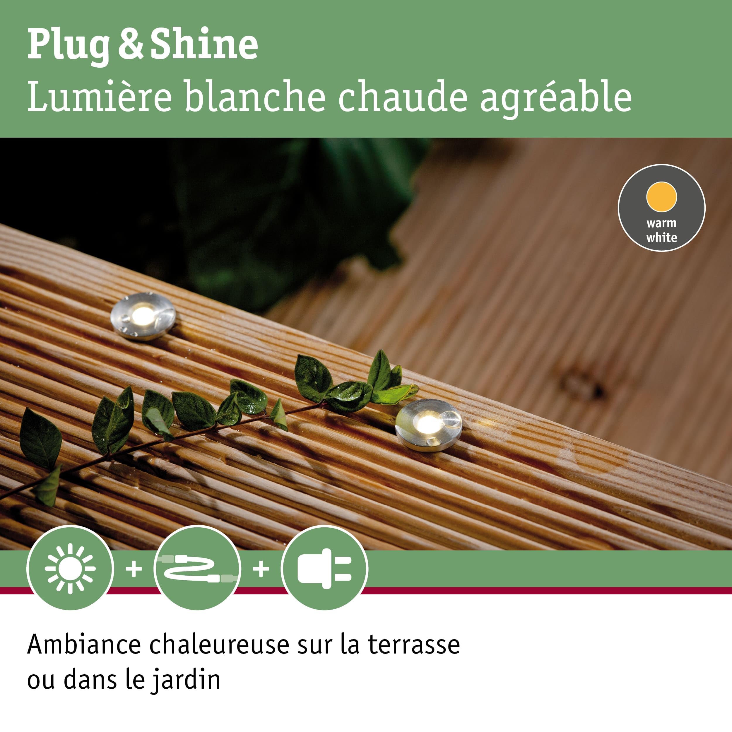 Paulmann 93694 Outdoor Plug&Shine Kit encastrés extérieur MicroPen II, 5x0,22W, IP67, 3000K, Acier inoxydable