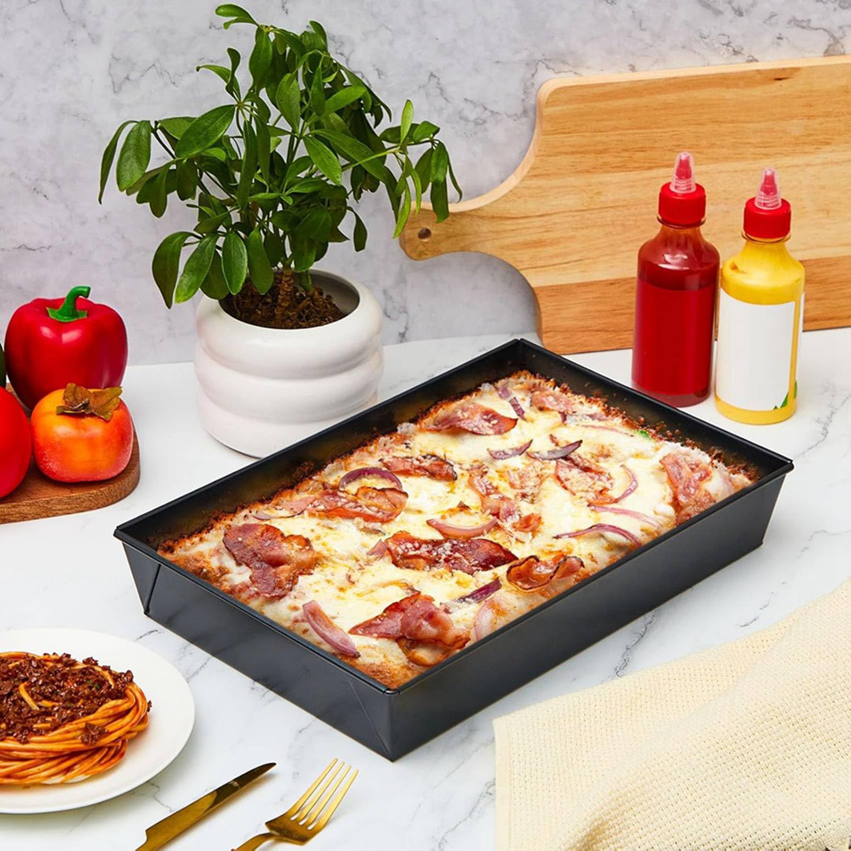 6 Detroit Style Pizza Pan Hard Prostokątne Patelnie do Pizzy Nieprzywierające Naczynia do Pizzy w Stylu Sycylijskim Wstępnie Przyprawione Naczynia do Pieczenia