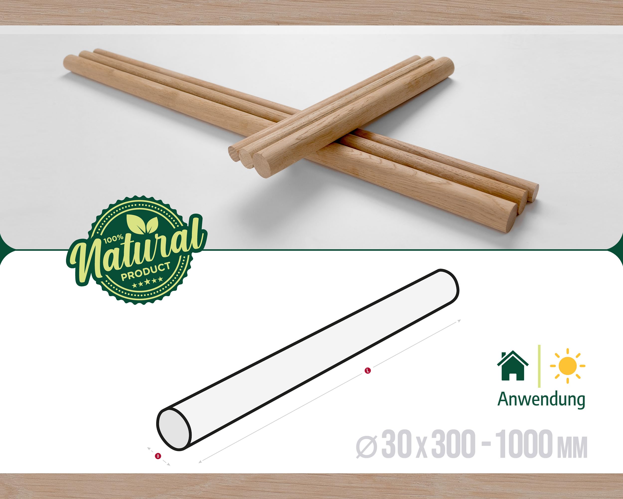 Berken gladde stok 30 mm (1000 mm) profielen hout