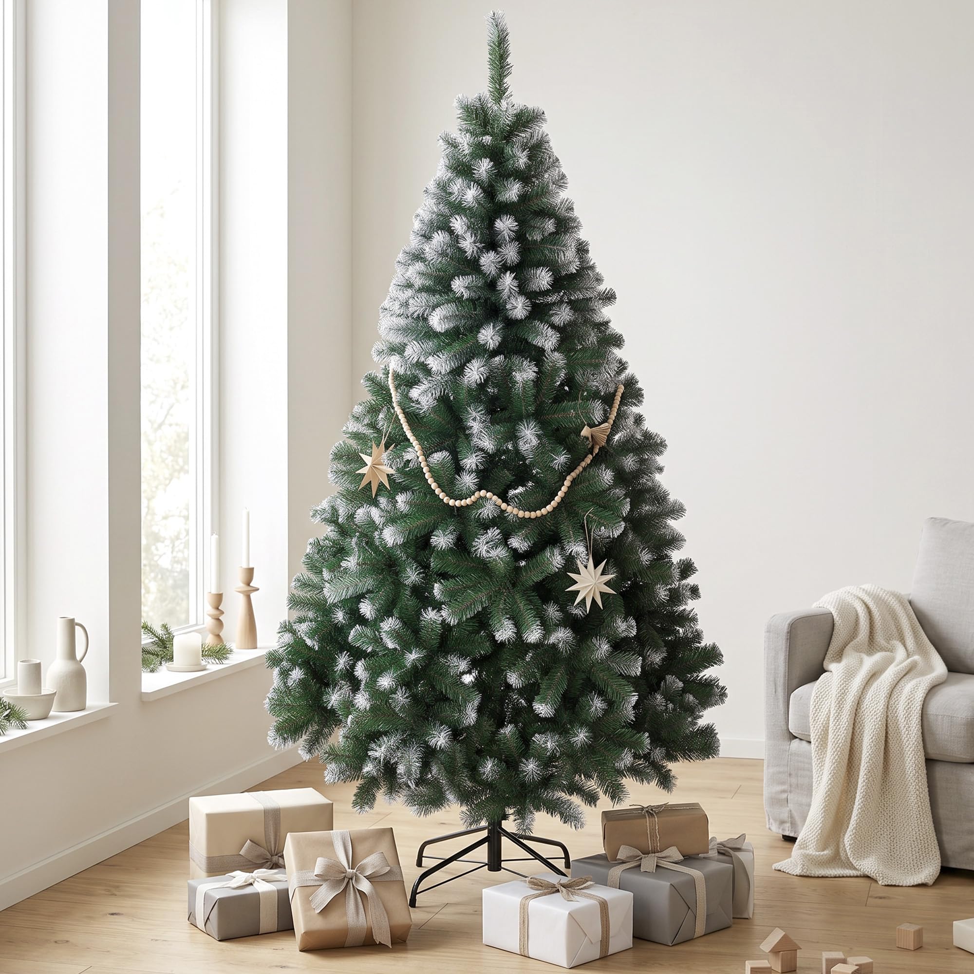 HOMCOM Albero di Natale 180 cm con 700 Rami Ignifughi Innevato Verde
