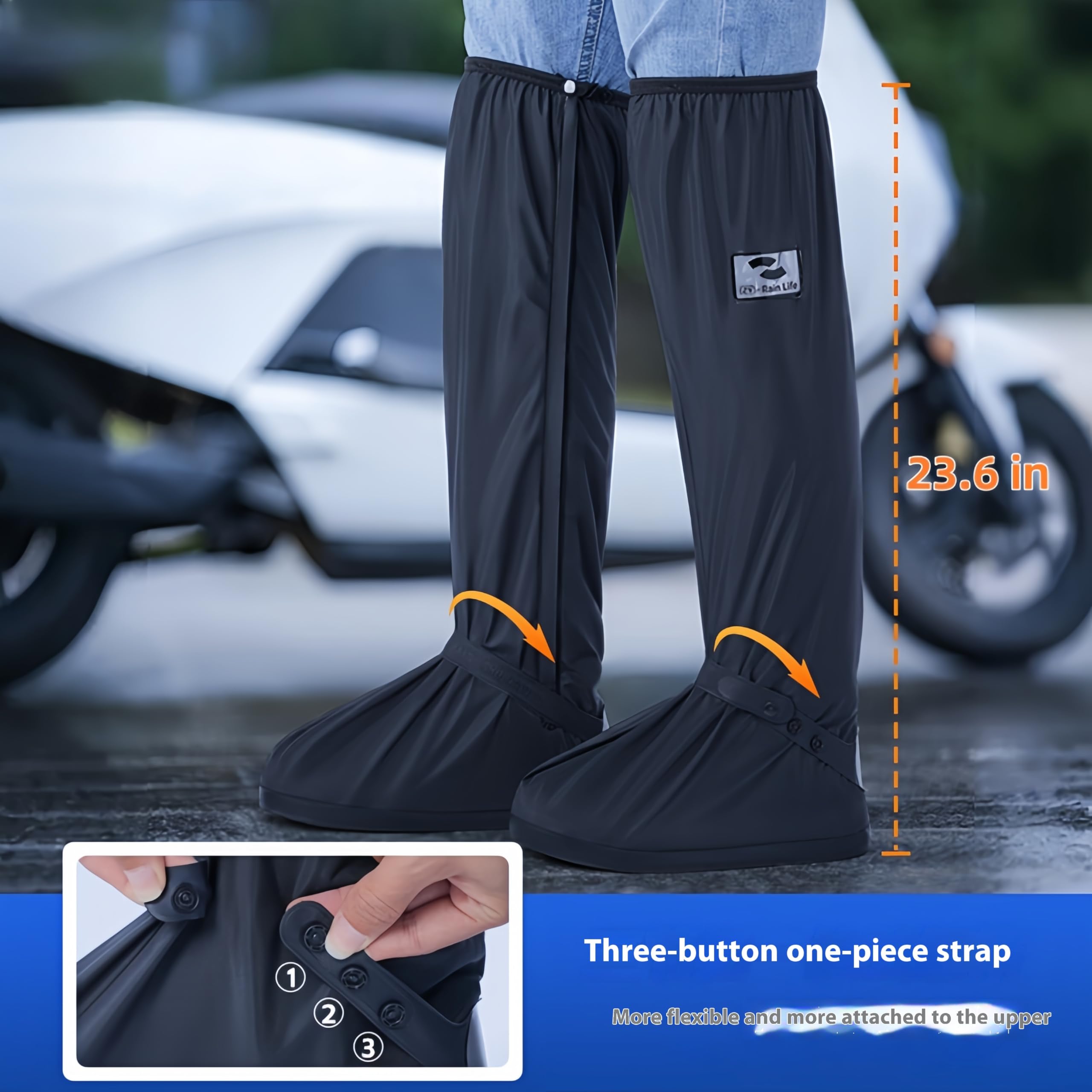 Waterproof rain Shoe Cover, Wear-Resistant Thickened Water Shoes, 23.6 Inch Tall, Non-Slip Rain Shoes, Unisex Outdoor Rain Boots (White, M)
