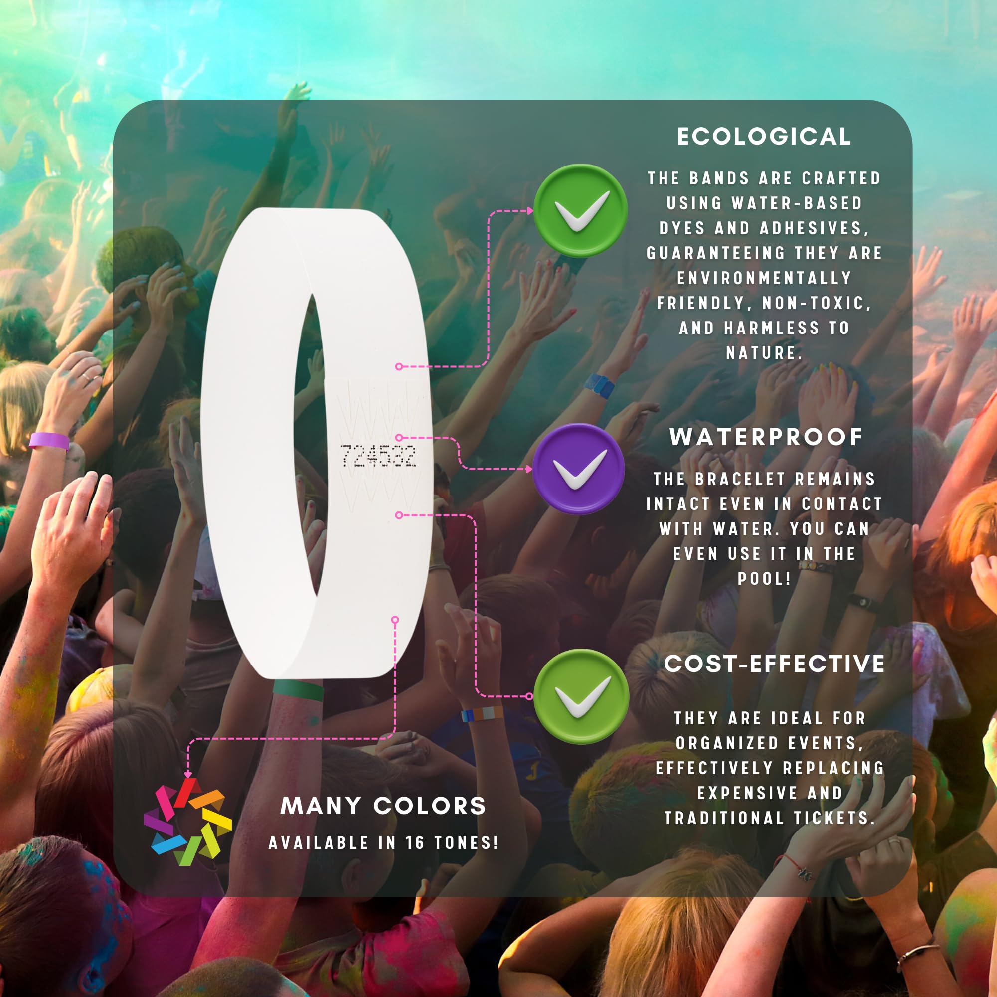 500 Pulseras de papel para eventos fiesta discoteca - identificativas - pulseiras - pulsera identificativa festival - brazalete fluorescentes neon - festival wristband - White