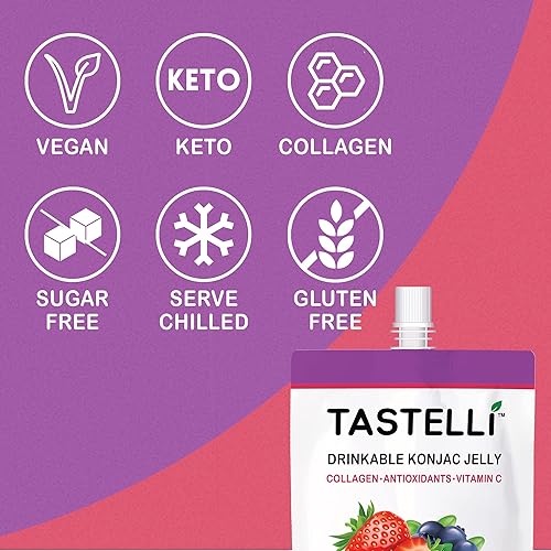 Miniatura 4 de Tastelli KONJAC Jalea: 10 calorías, cero azúcar, colágeno mejorado + antioxidantes de vitamina C, perfecta para controlar el peso y satisfacer los
